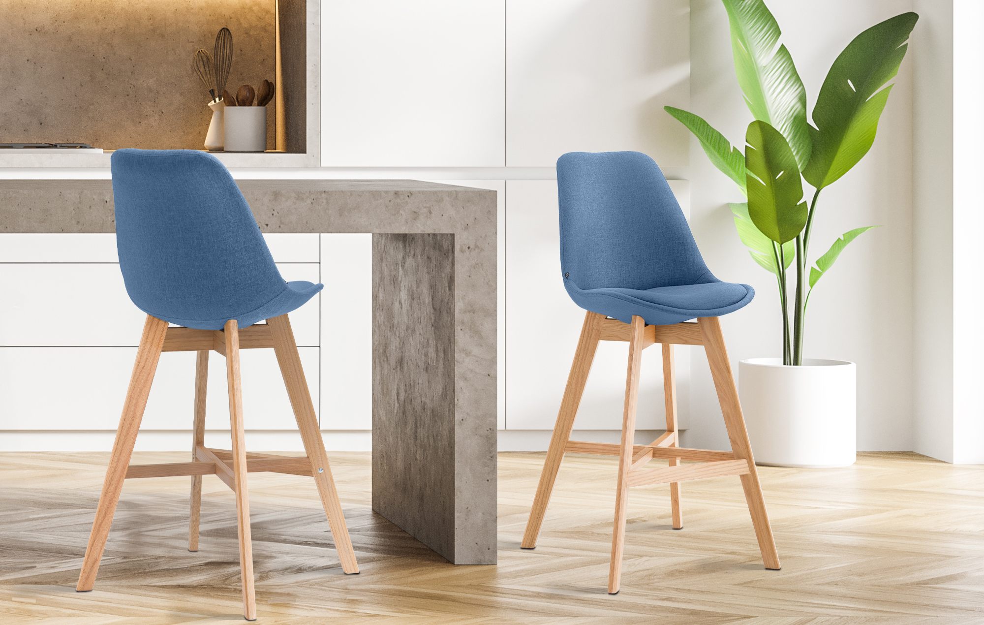Barhocker Cannes Stoff Natura, blau
