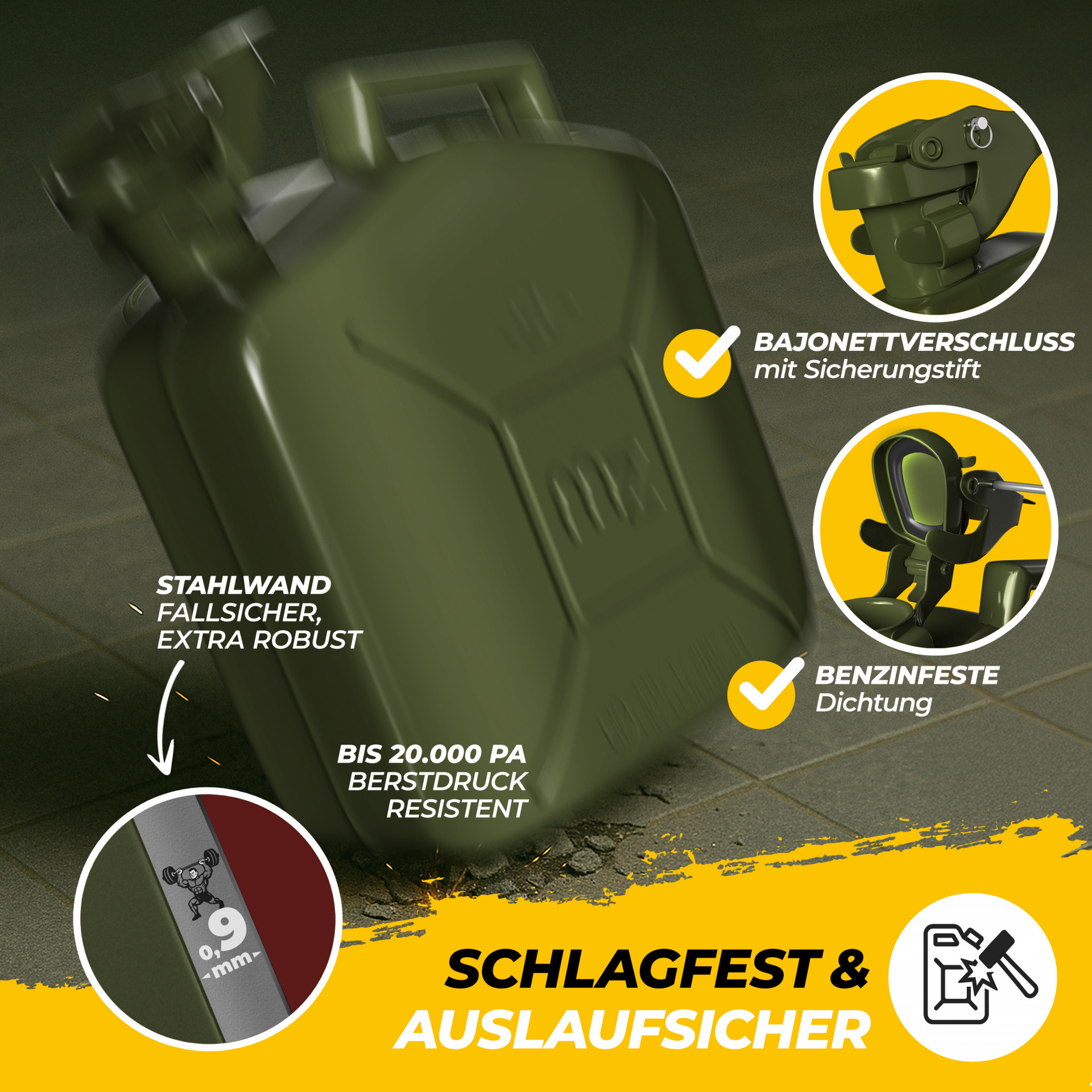 Metallkanister 20L 3er-Set inkl Ausgießer