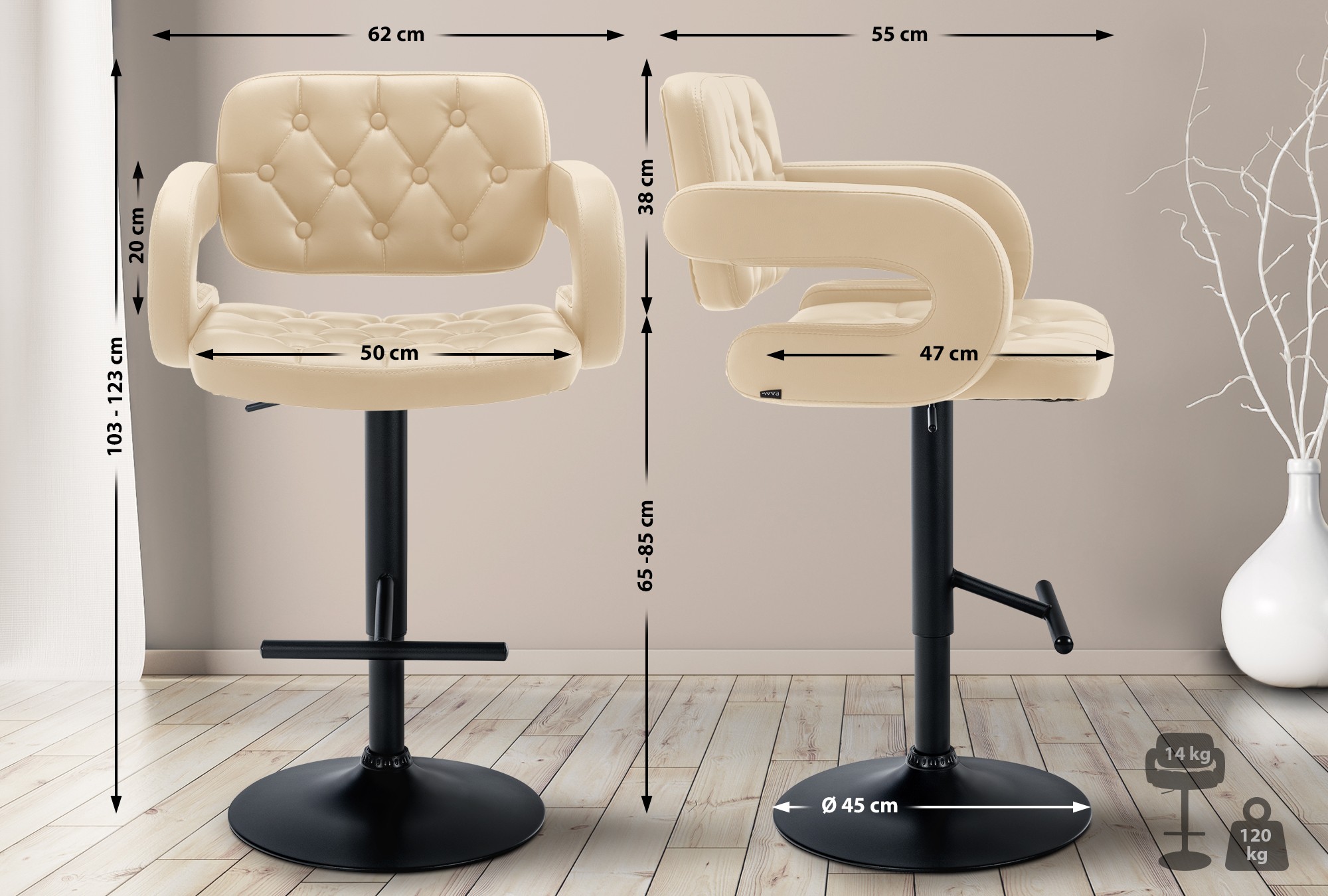 Barhocker Dublin schwarz, creme