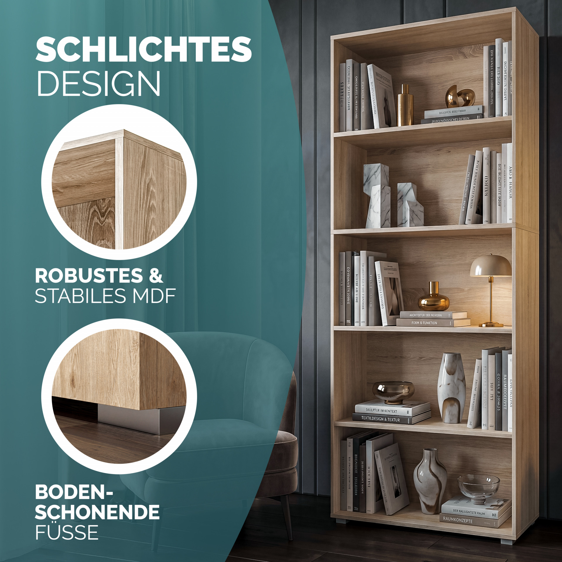 Bücherregal Vela Eiche 5 Fächer