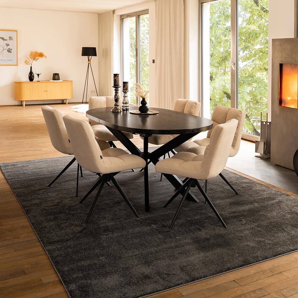 Esstisch Oval Ausziehbar AVENTI inkl. Sternfuß - 160-200 x 100 cm Dark Oak