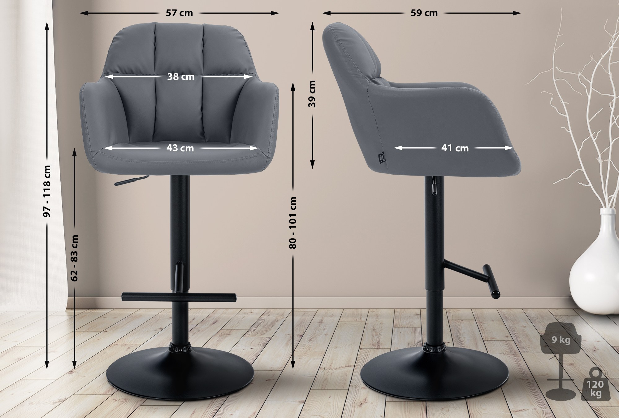 Barhocker Natoma Kunstleder schwarz, grau