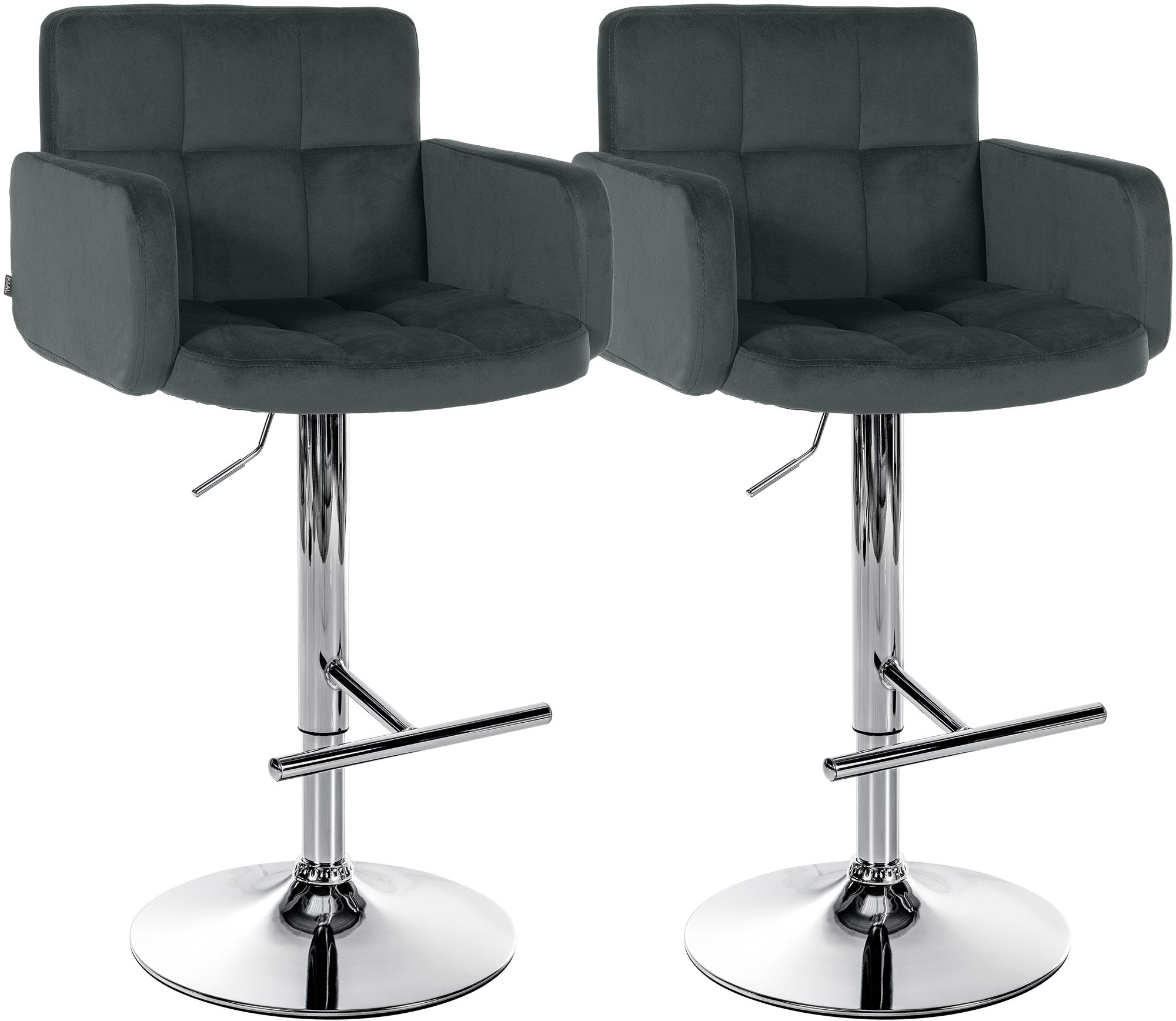 2er Set Barhocker Los Angeles Samt chrom, dunkelgrau