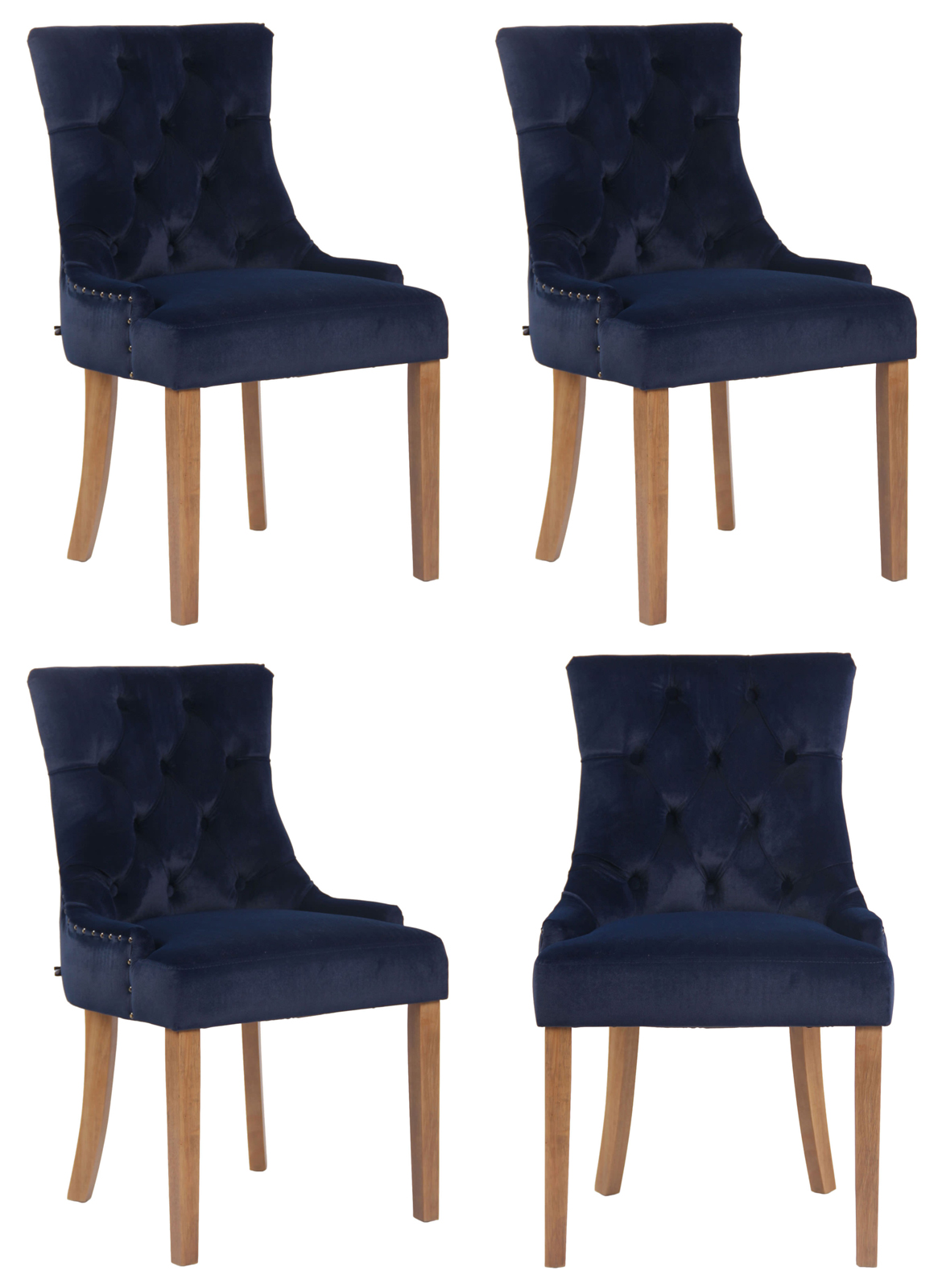 4er Set Esszimmerstühle Aberdeen Samt antik-hell, blau
