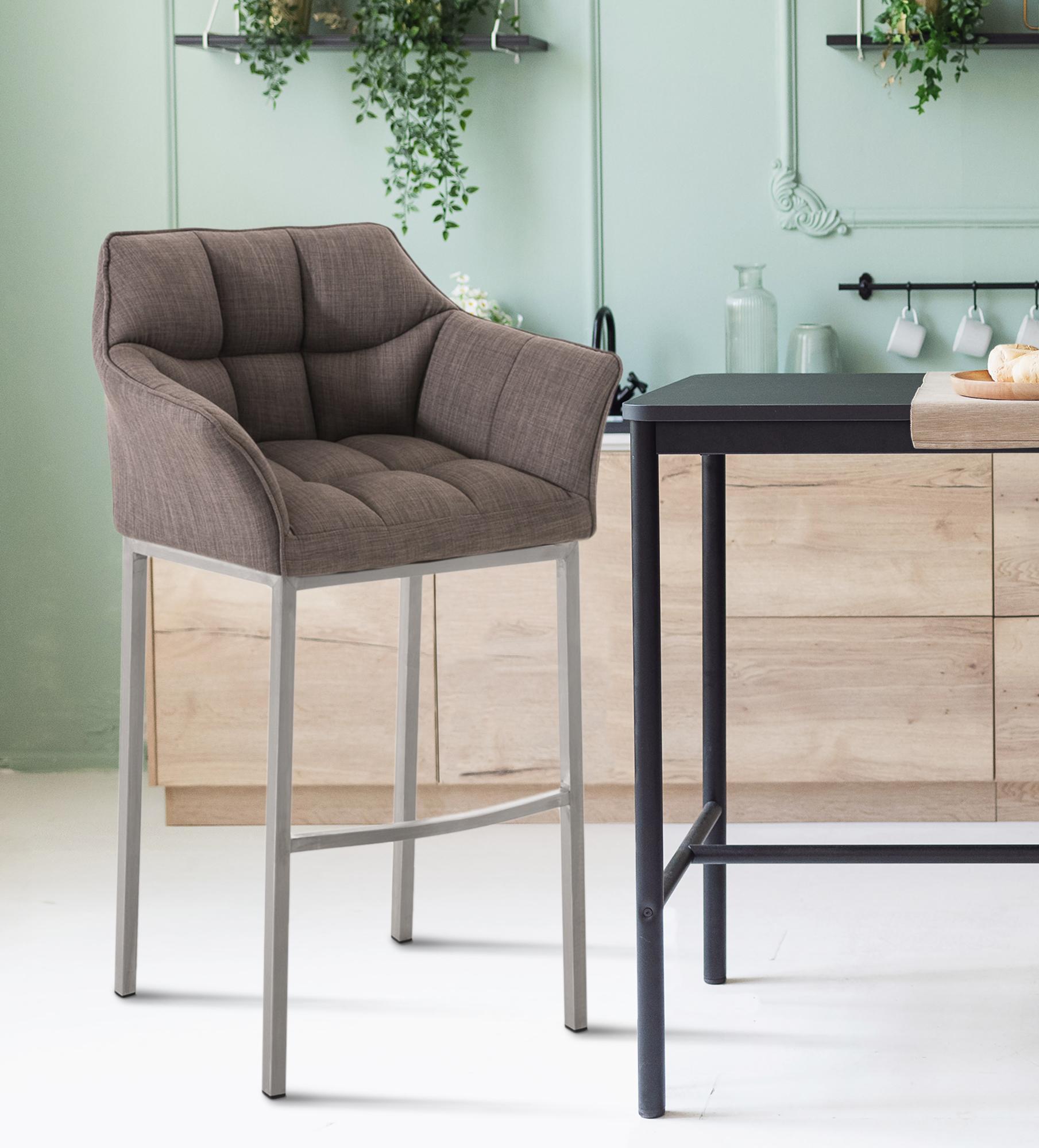 Barhocker Damaso E Stoff mit 4-Fuß Gestell, grau