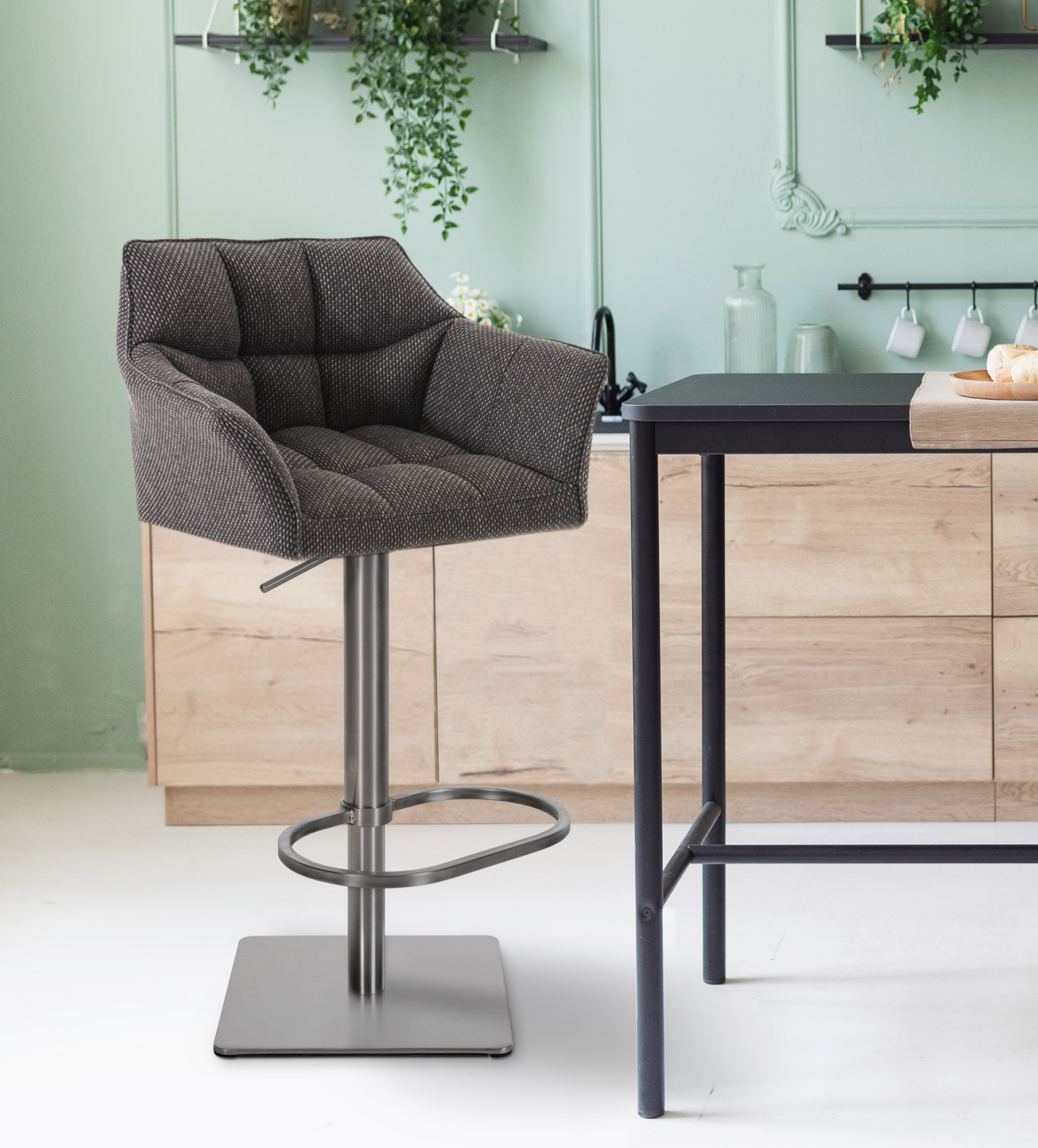 Barhocker Damaso E Stoff, titangrau