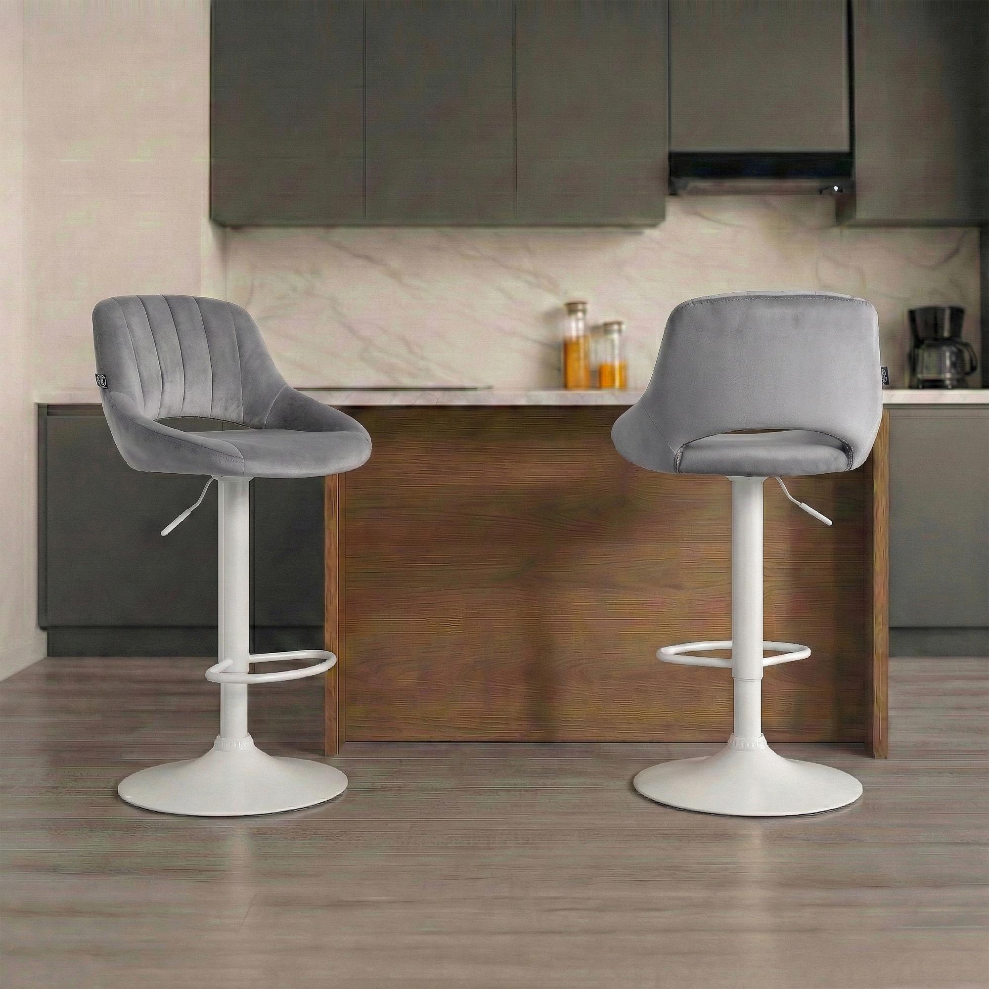 Barhocker Milet Samt weiß, dunkelgrau