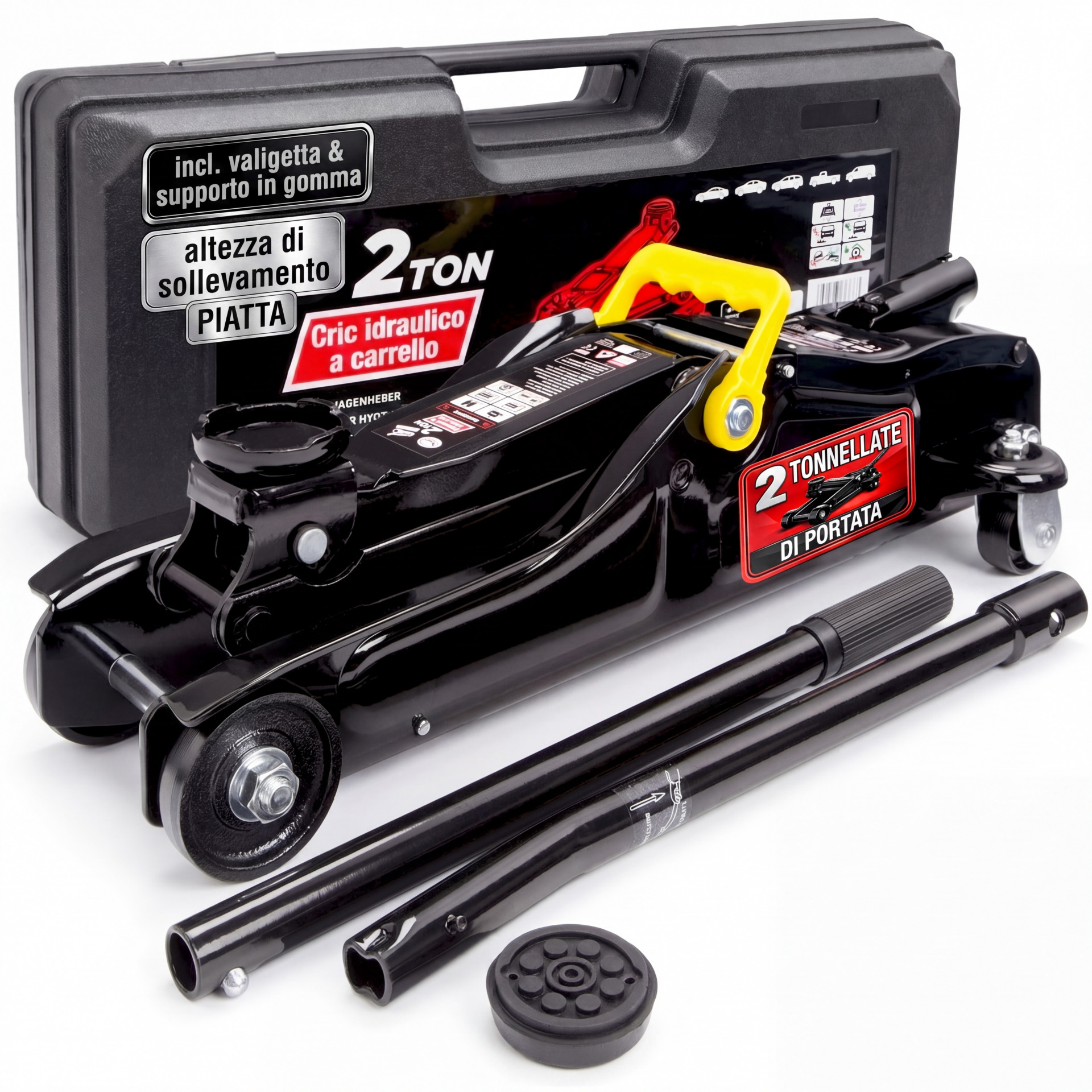 Wagenheber Schwarz 2t 85-330mm inkl Koffer
