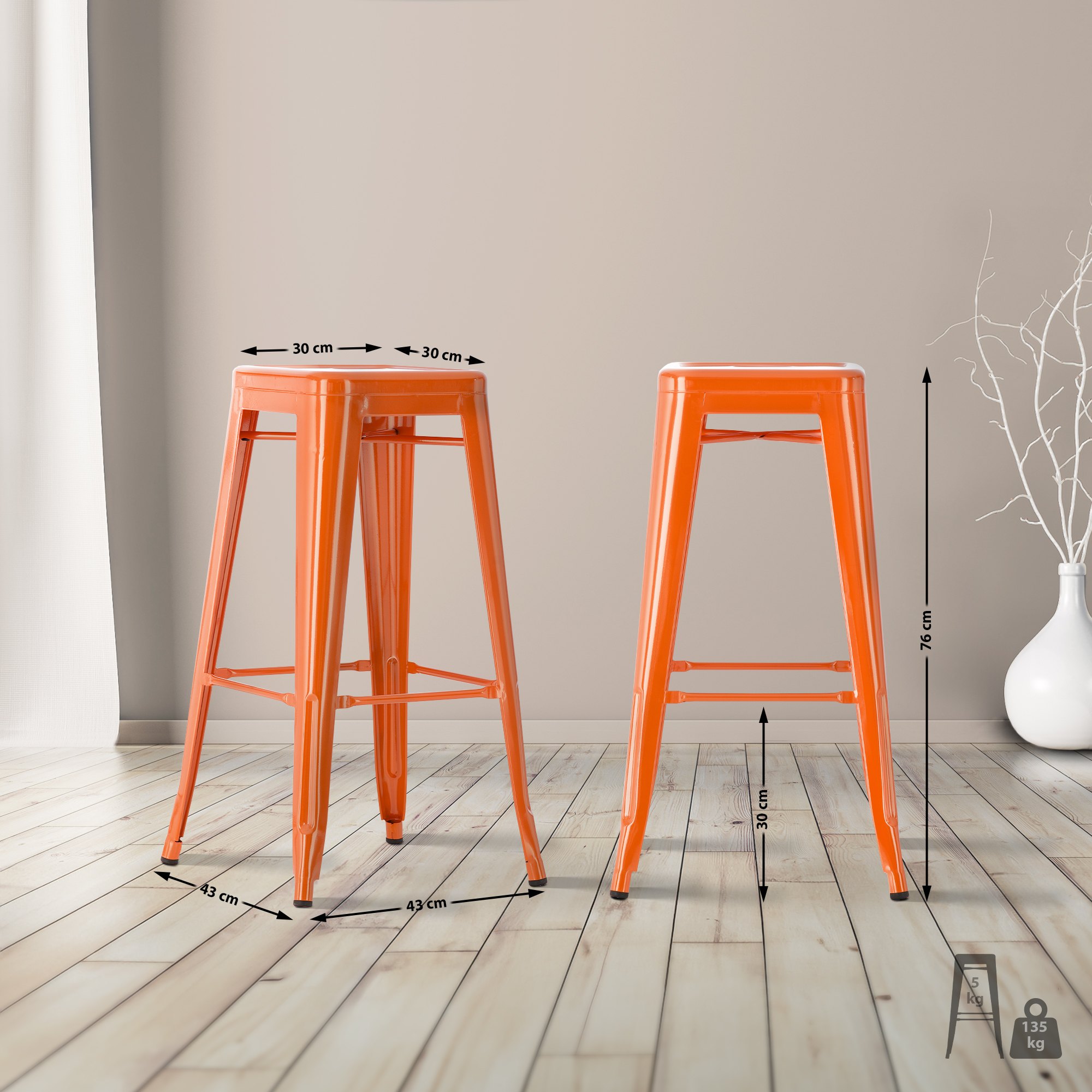 2er Set Barhocker Joshua, orange
