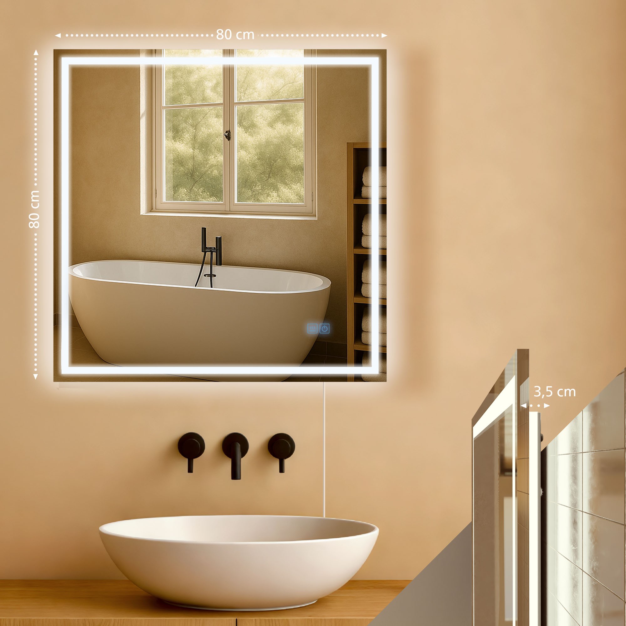 Badspiegel Jaffrey 80x80 ohne Bluetooth, klarglas