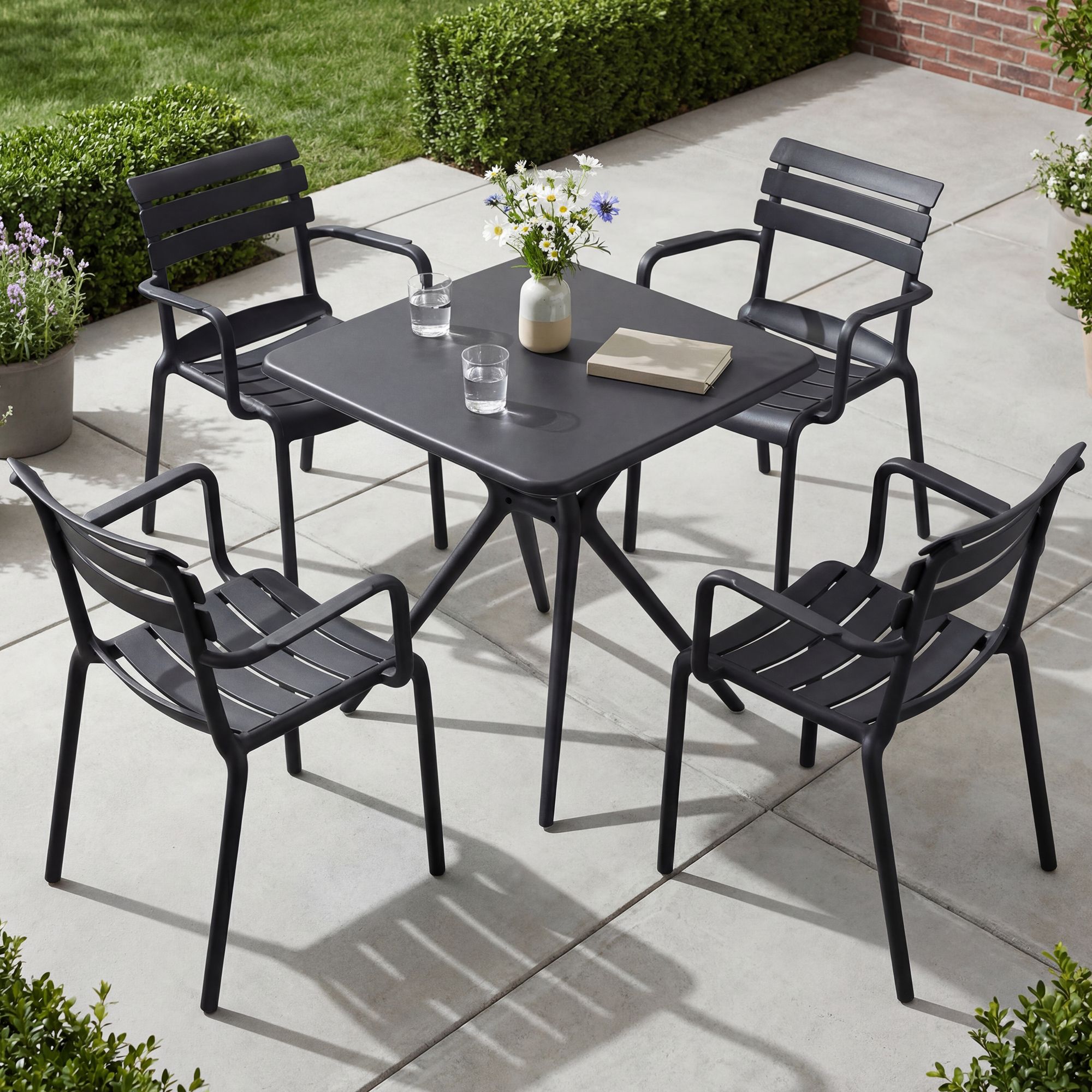 Gartenmöbel-Set Avena mit 4 Stühlen, schwarz