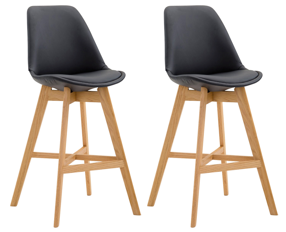 2er Set Barhocker Cannes Kunstleder Natura, schwarz
