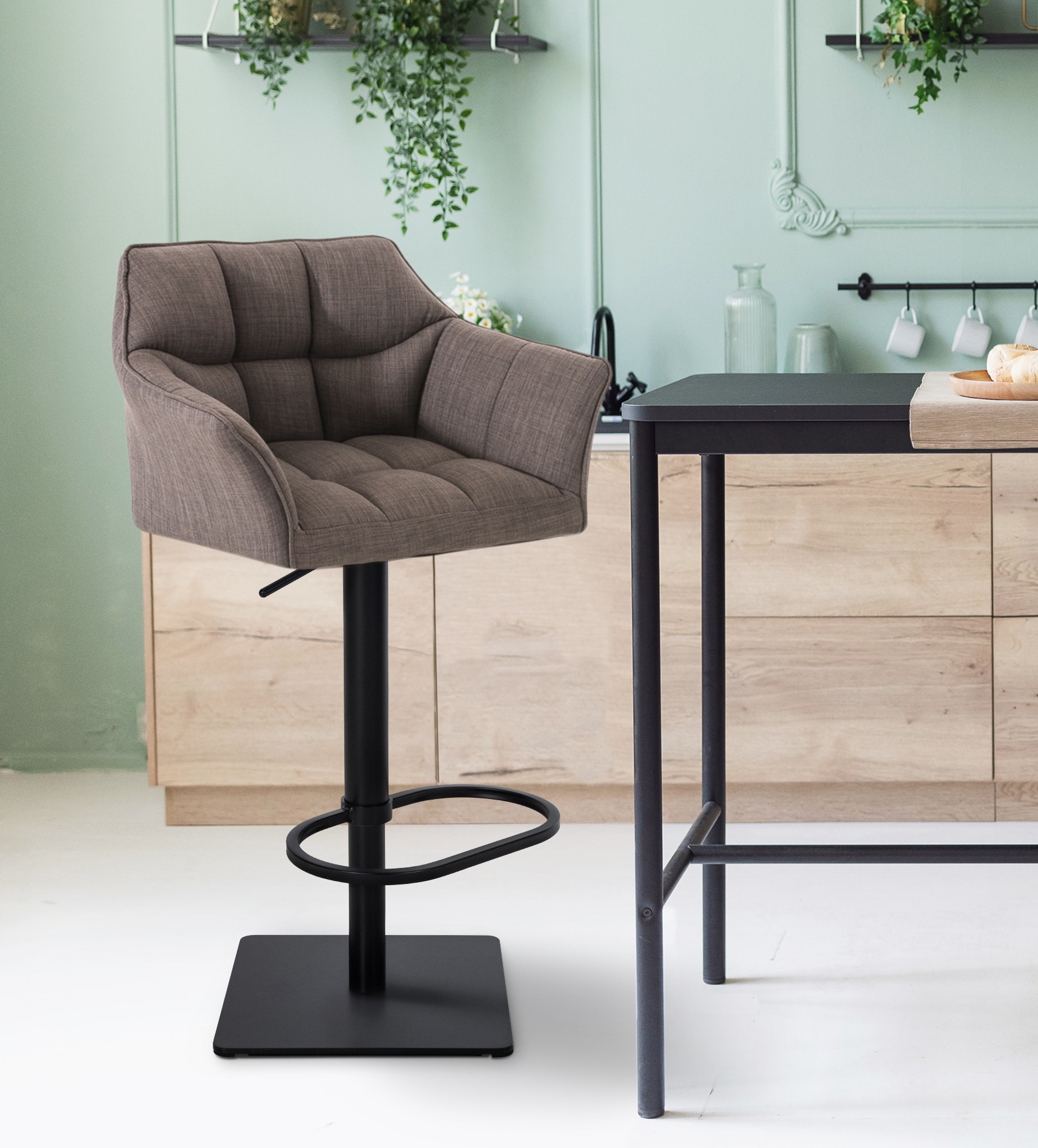 2er Set Barhocker Damaso Stoff schwarz, grau