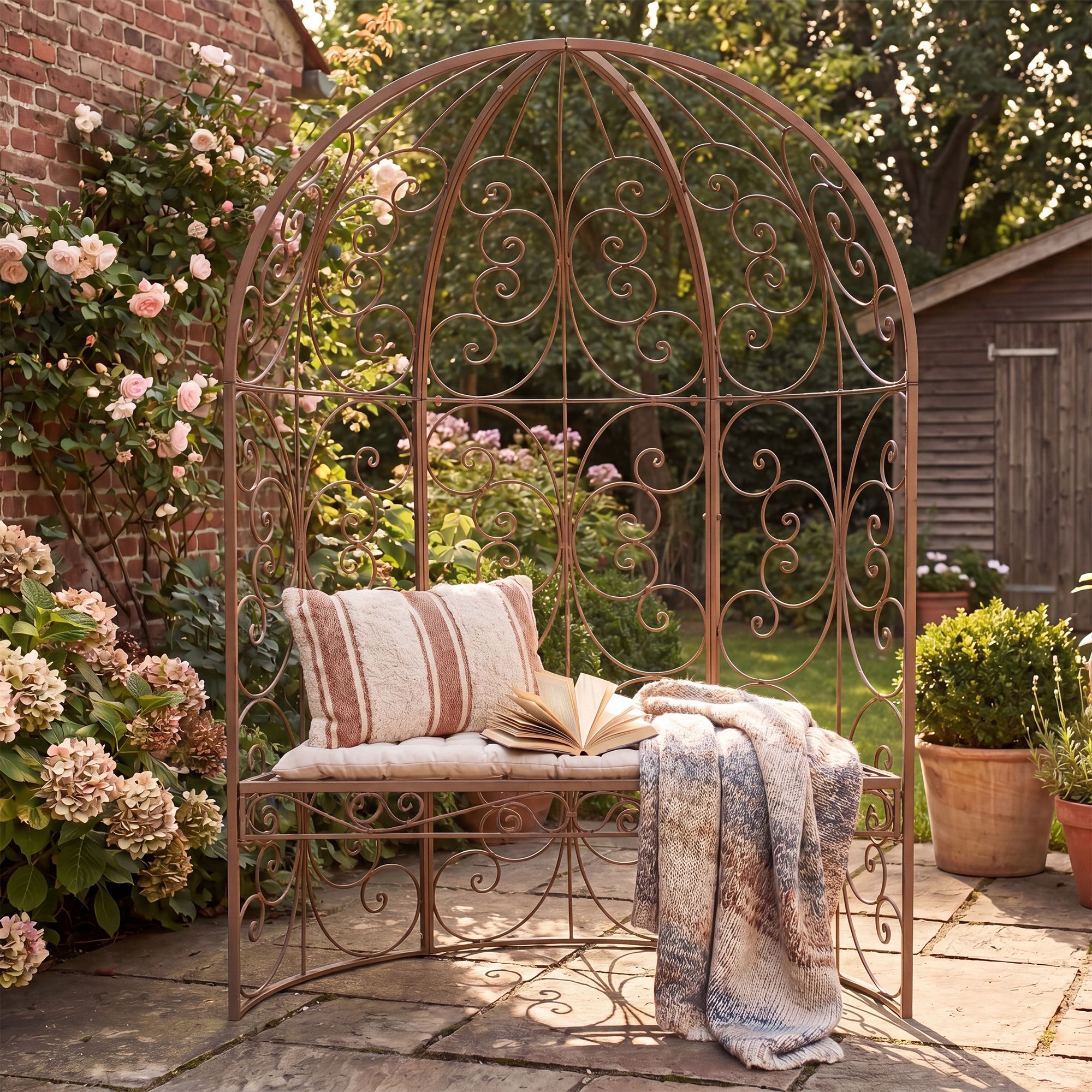 Halbpavillon Rosie mit Sitzbank, antik braun