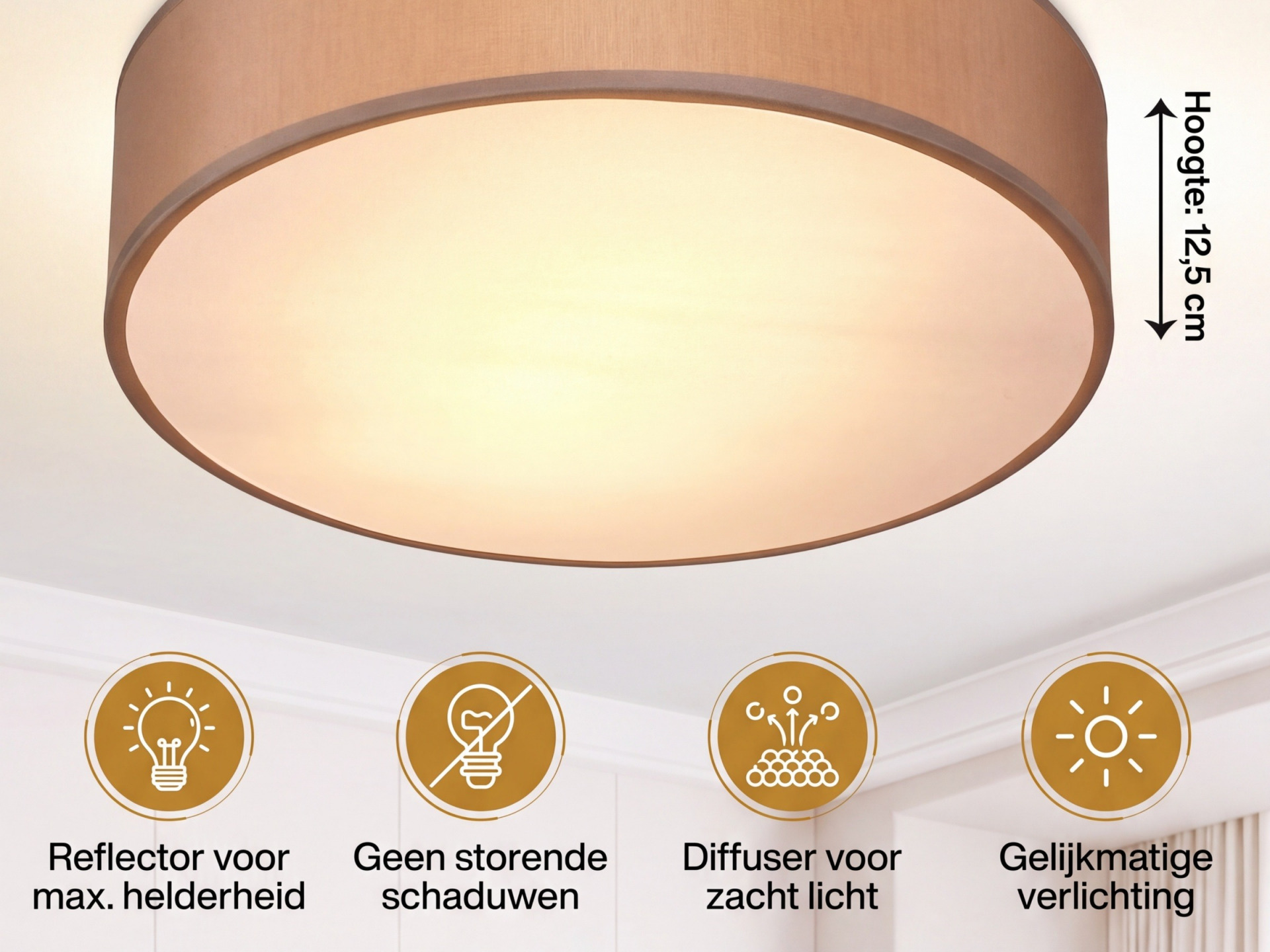 Deckenlampe Taupe Stoff Ø38cm