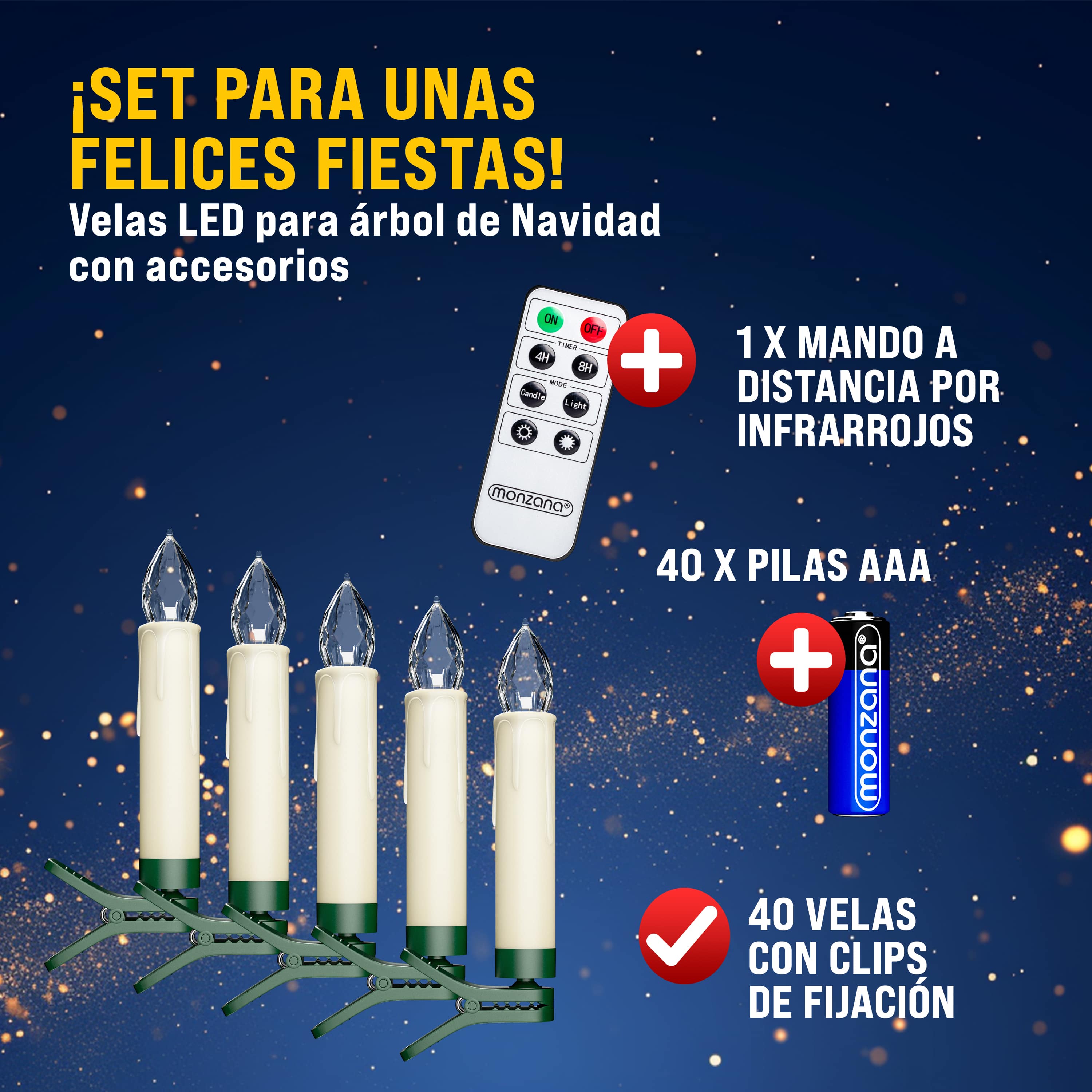 Kabellose Weihnachtsbaumkerzen LED 40er-Set Warmweiß mit Batterien + Fernbedienung