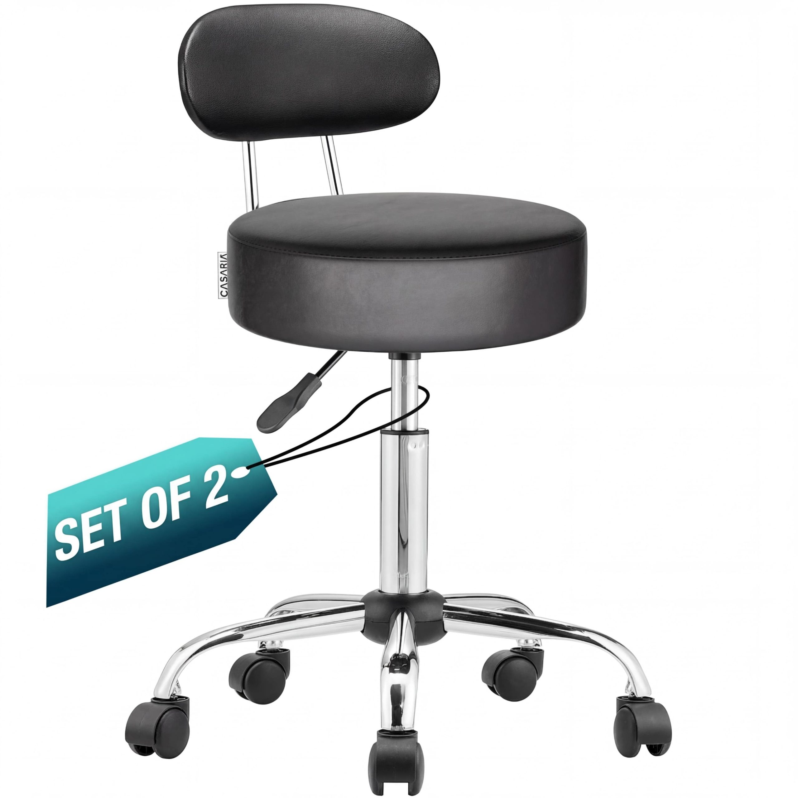 Rollhocker 2er-Set Schwarz 360° drehbar mit Rückenlehne