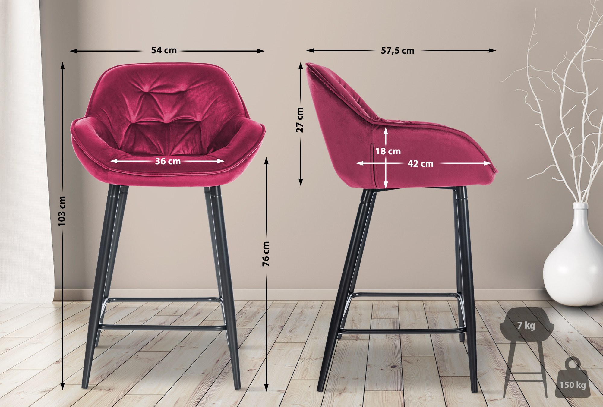 2er Set Barhocker Gibson 76 Samt, lila