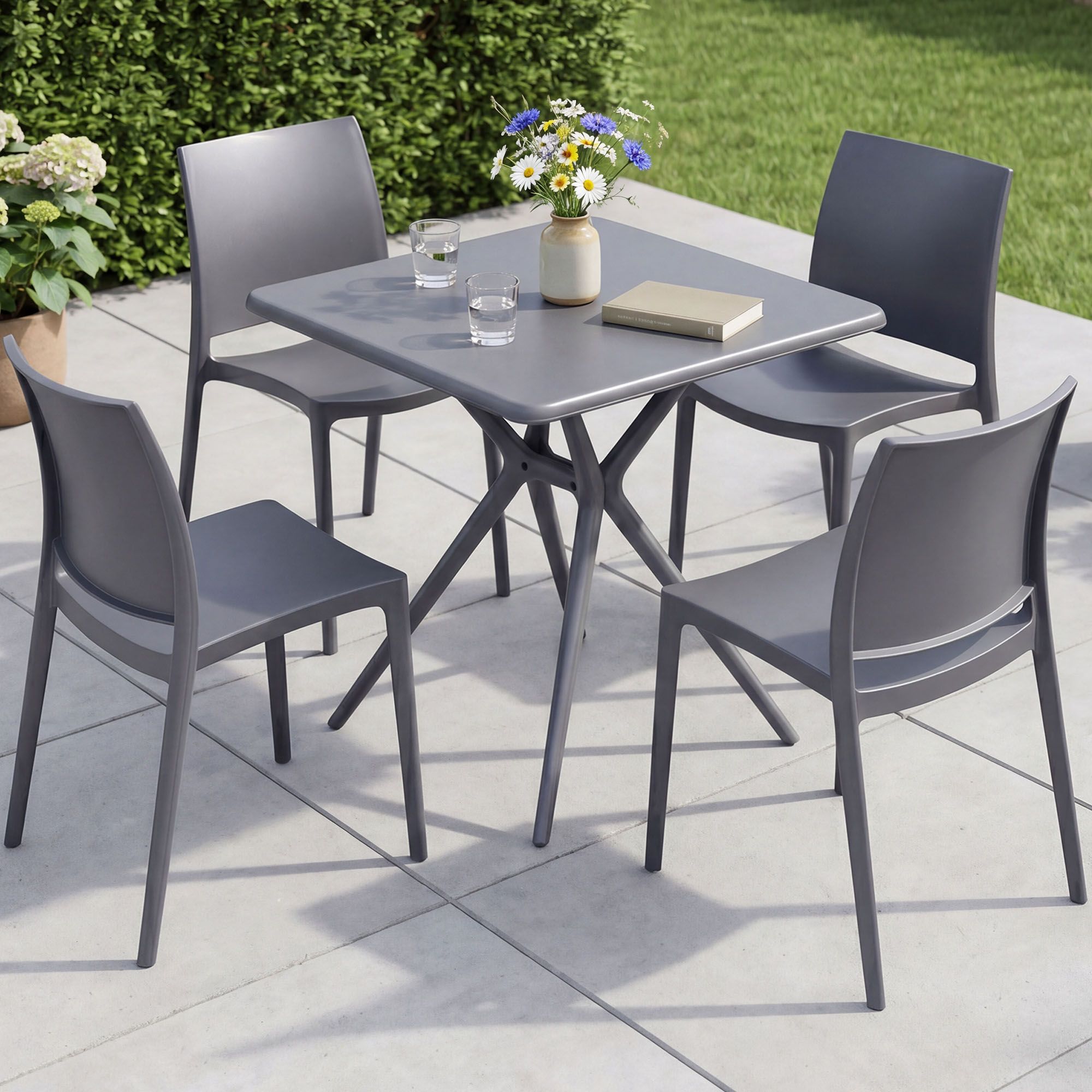 Gartenmöbel-Set Amino mit 4 Stühlen, dunkelgrau