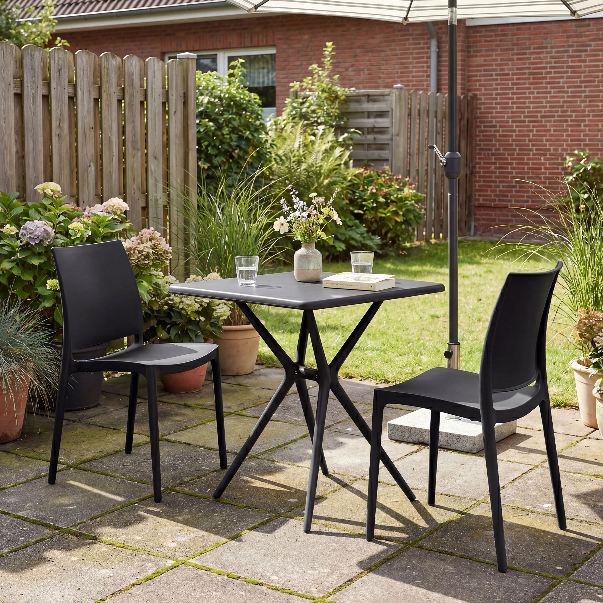 Gartenmöbel-Set Amino mit 2 Stühlen, schwarz