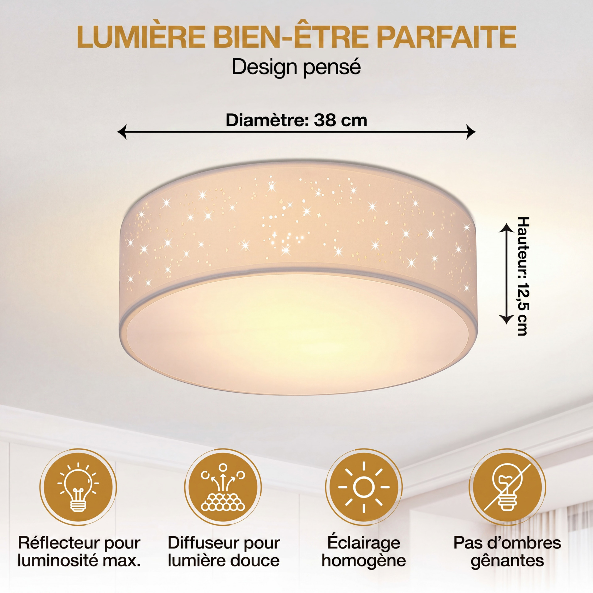 Deckenlampe Weiß Stoff Ø38cm Sternenhimmel