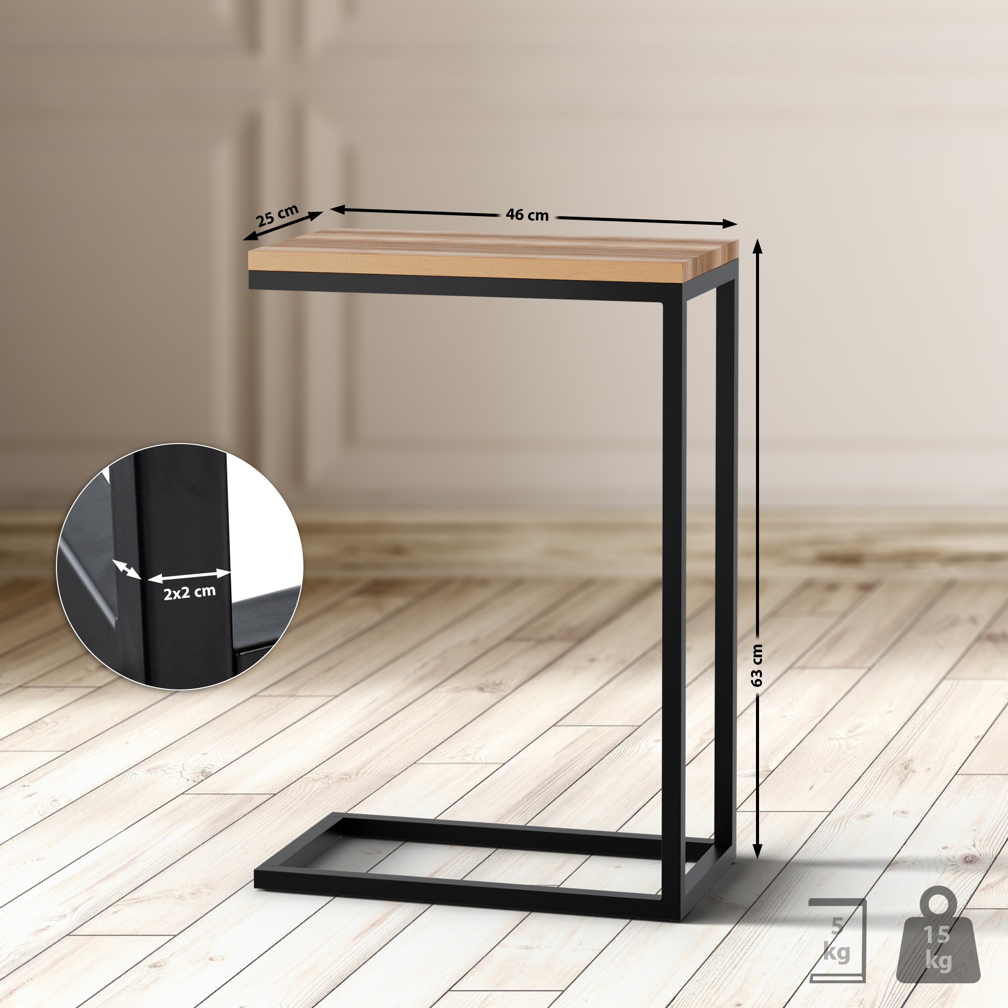 Beistelltisch Manteo 46x25x63 cm, eiche