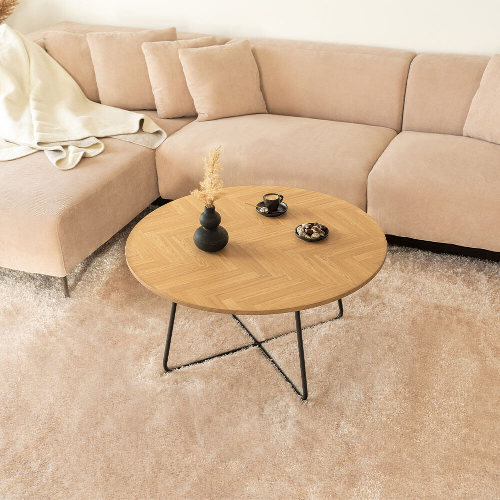 Couchtisch Rund NOVARA - 88 x 47 cm Fishbone Oak