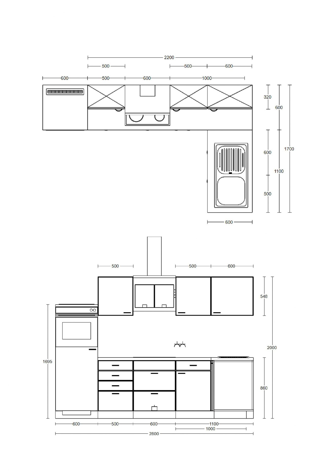 Winkelküche ELVA 280x170 cm mit E-Geräten