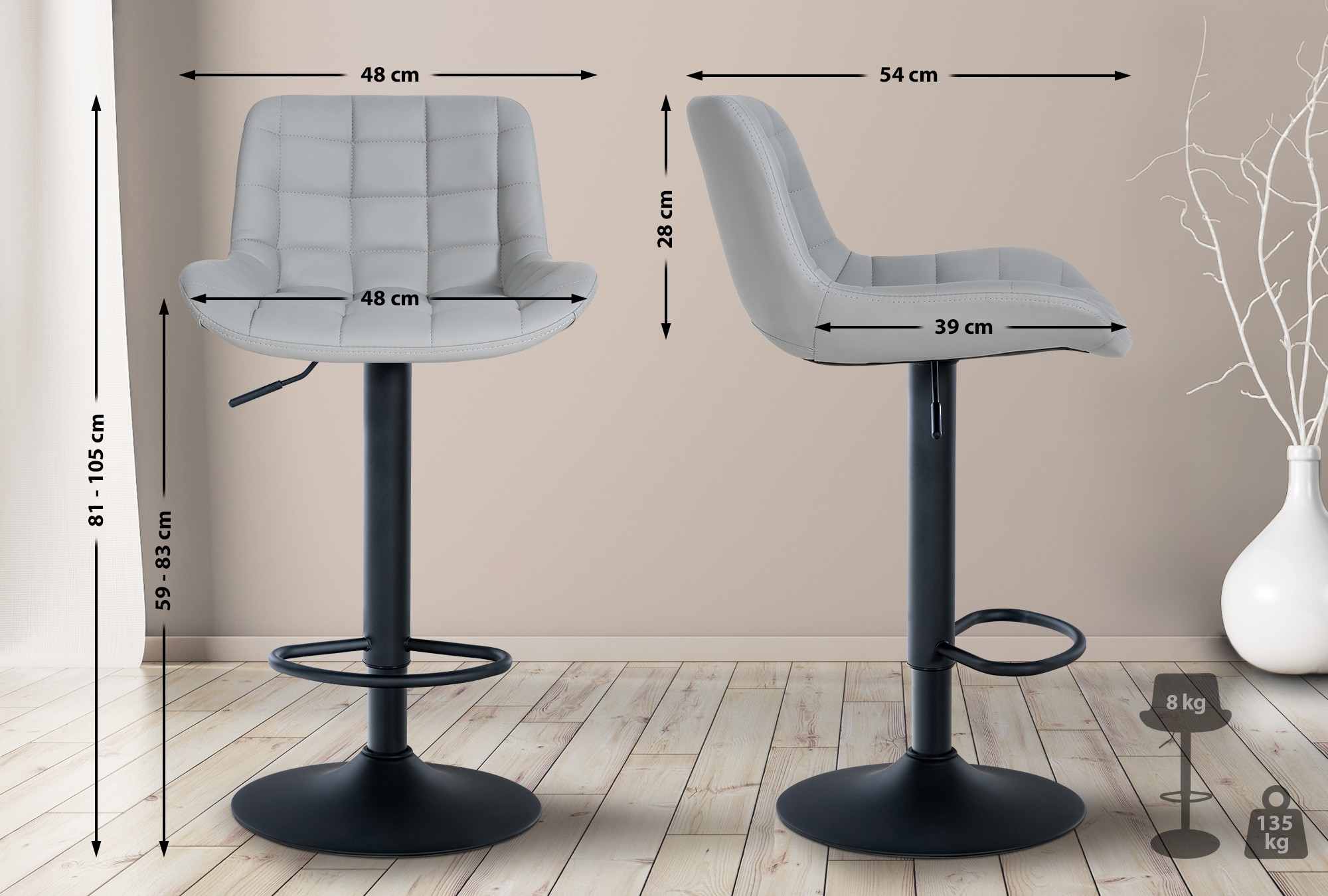 Barhocker Tover Kunstleder, grau