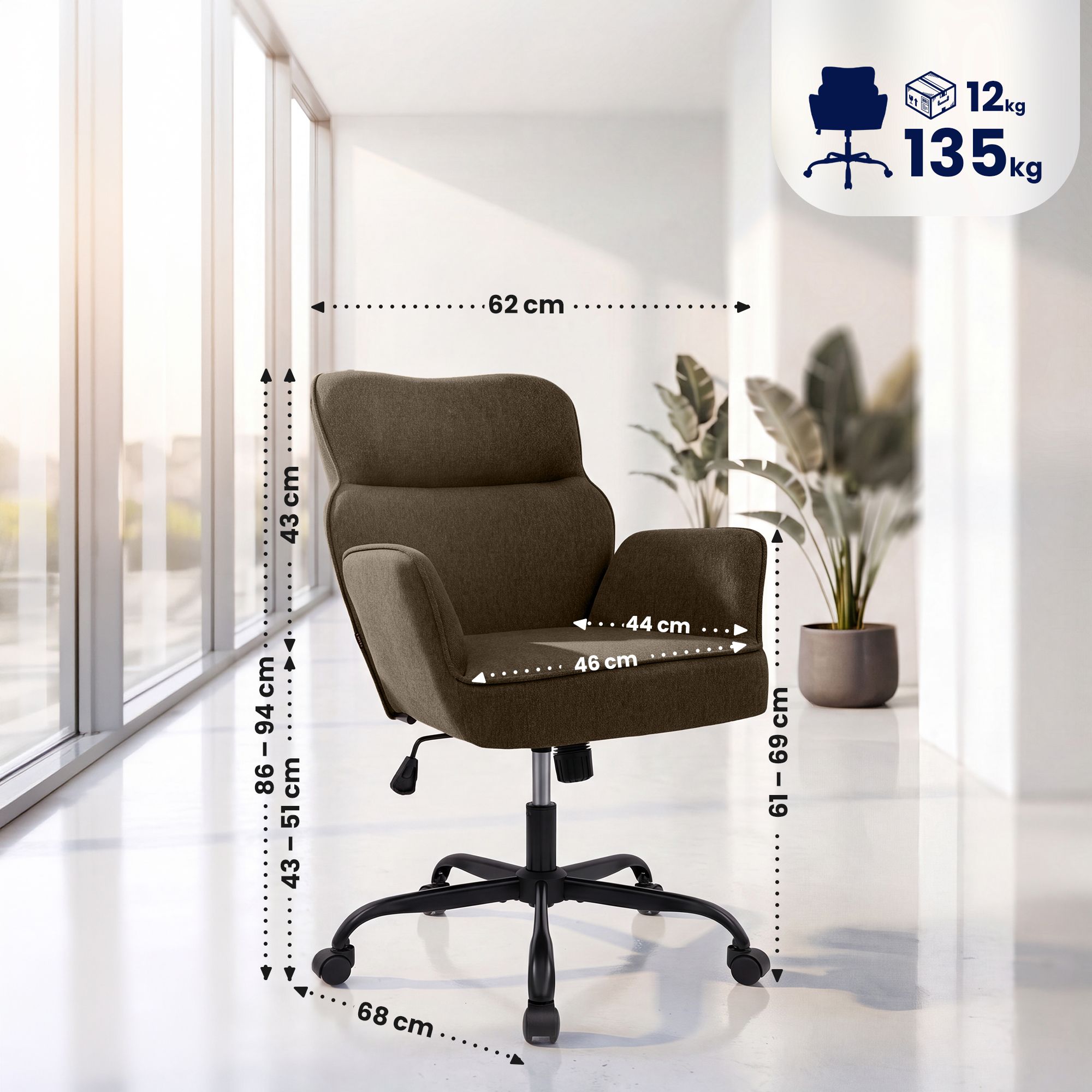Bürostuhl Amado Stoff, braun