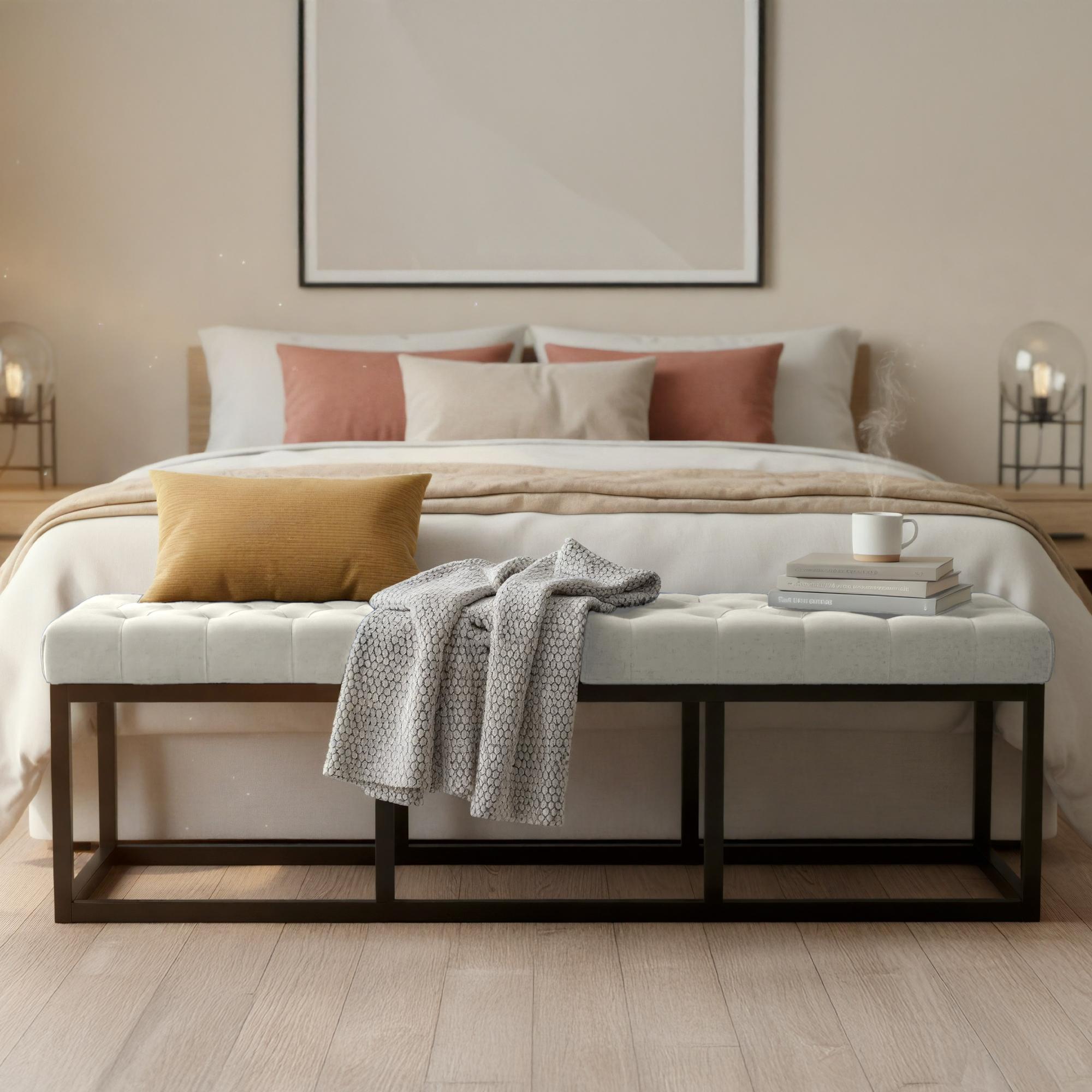 Sitzbank Polson Samt Schwarz 150 cm, creme