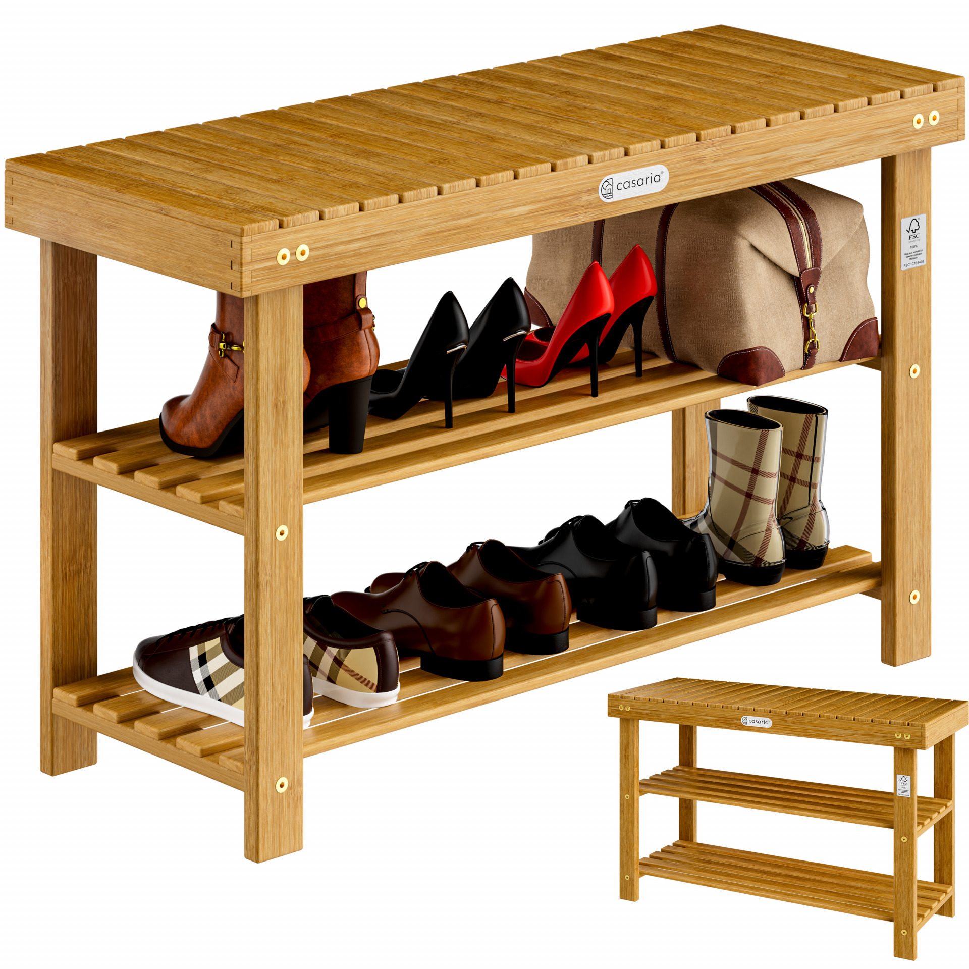 Schuhregal 2in1 Akazienholz FSC®-zertifiziert 90x33x46cm