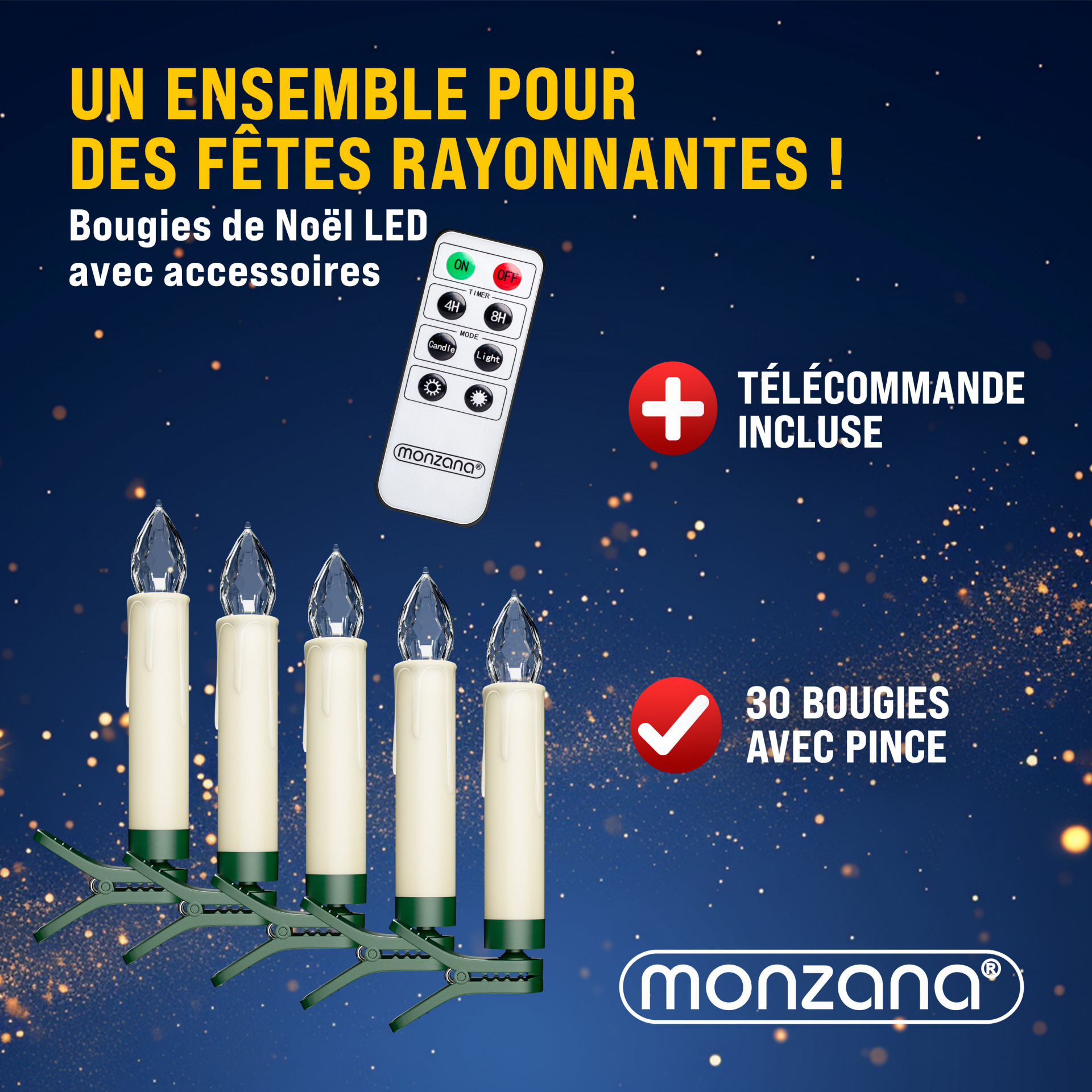 Kabellose Weihnachtsbaumkerzen LED 30er-Set Warmweiß mit Timer + Fernbedienung