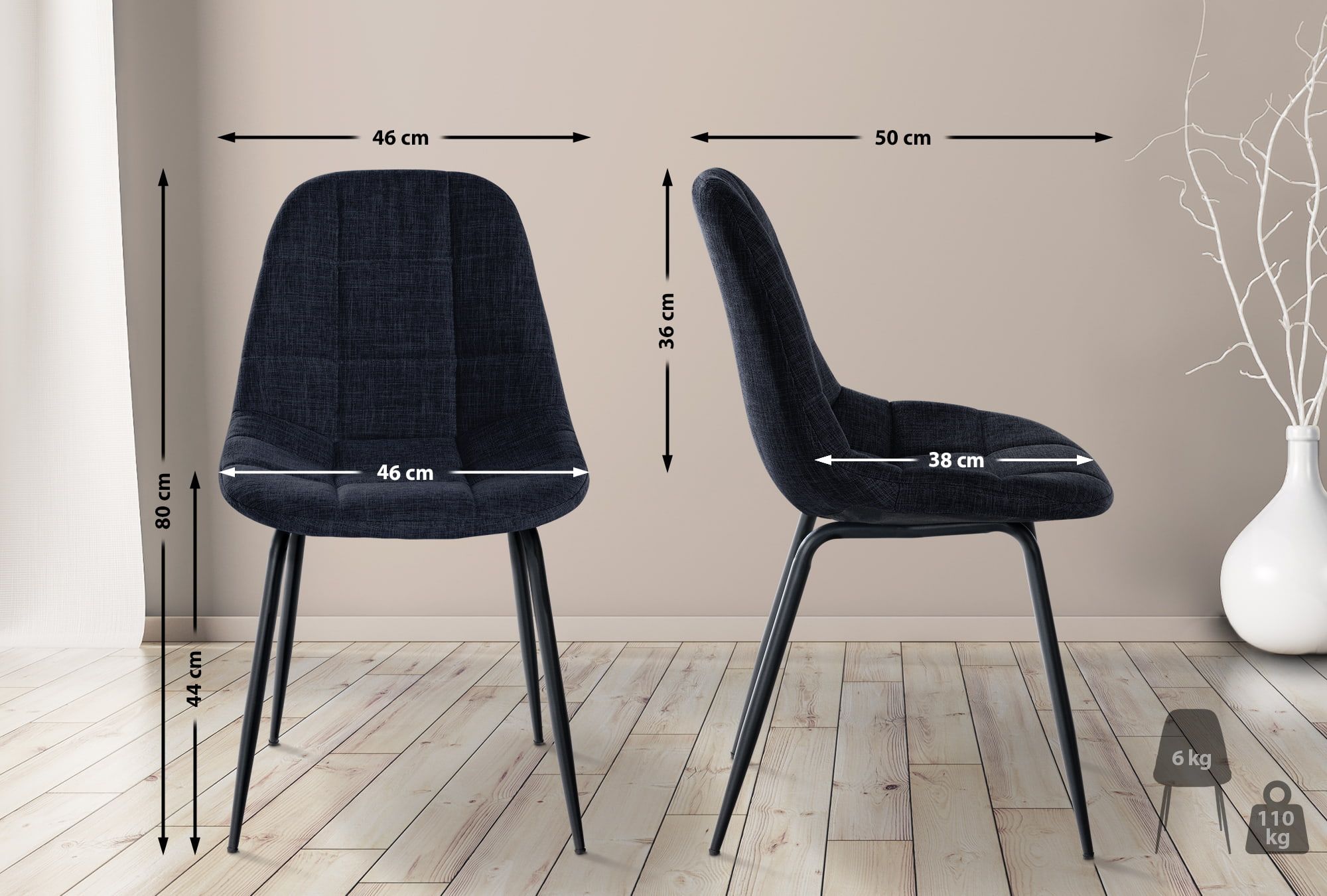 Stuhl Tom Stoff, schwarz