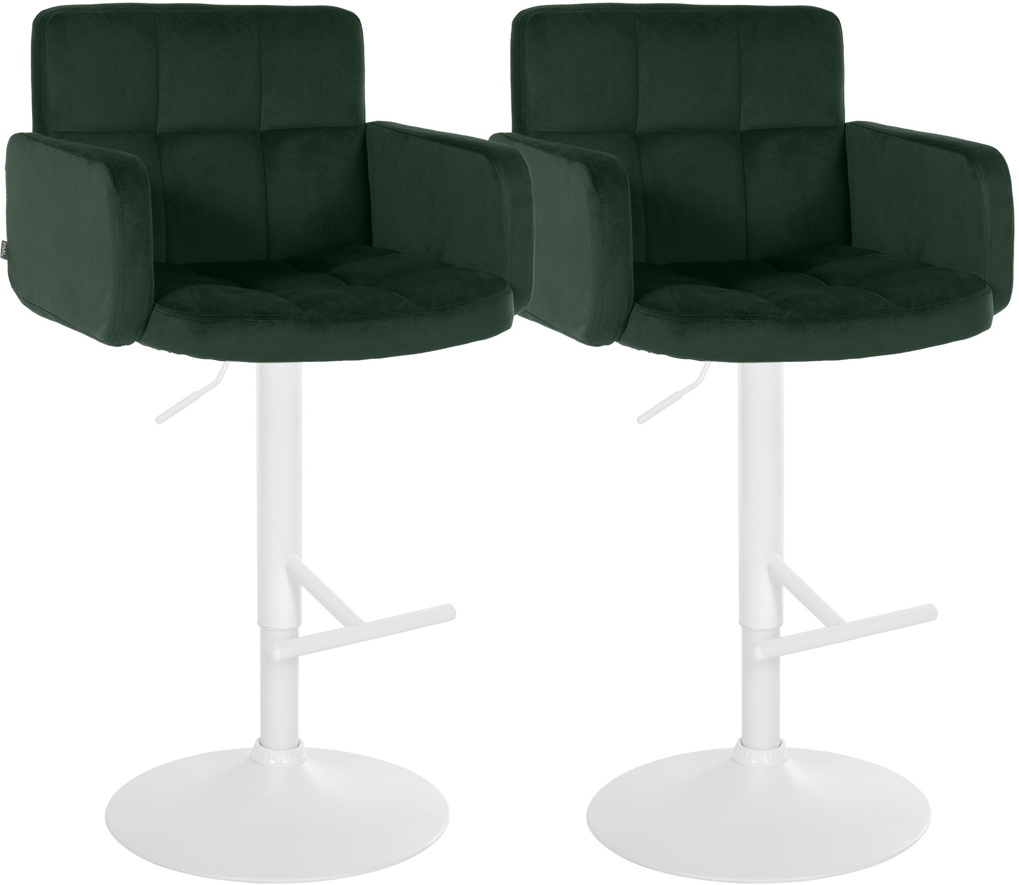 2er Set Barhocker Los Angeles Samt weiß, dunkelgrün