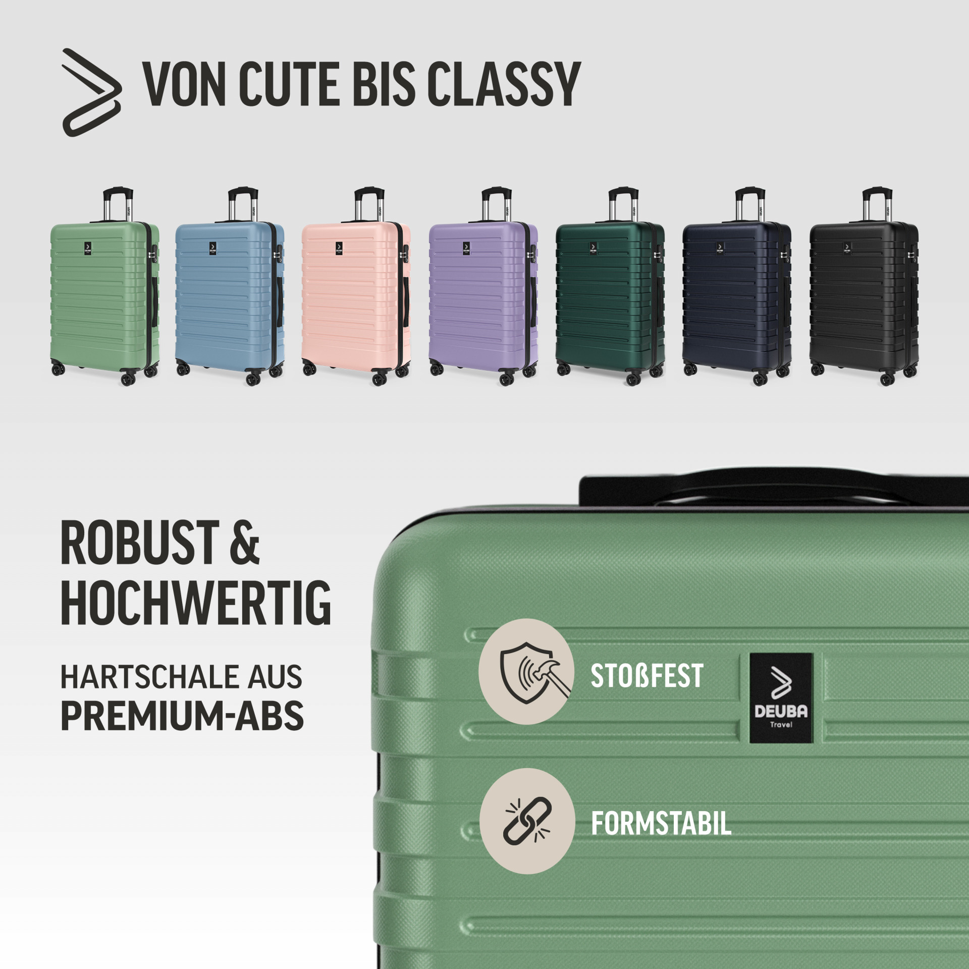 Hartschalenkoffer New York Set 3-tlg Pastellgrün Rollen 360º ABS