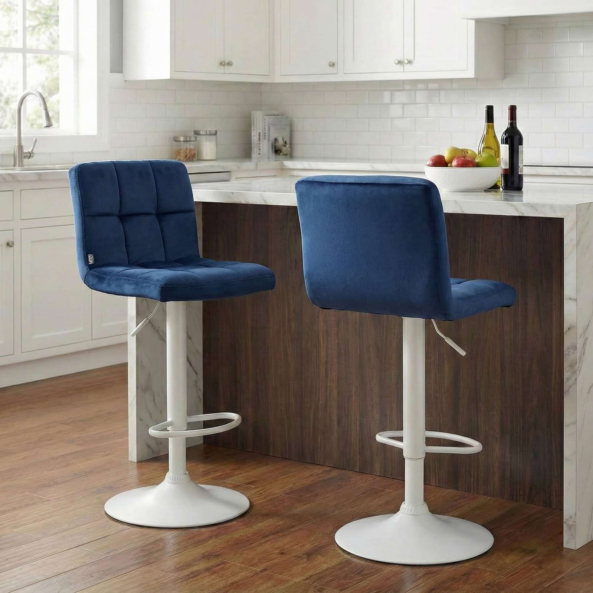 2er Set Barhocker Peru Samt weiß, blau