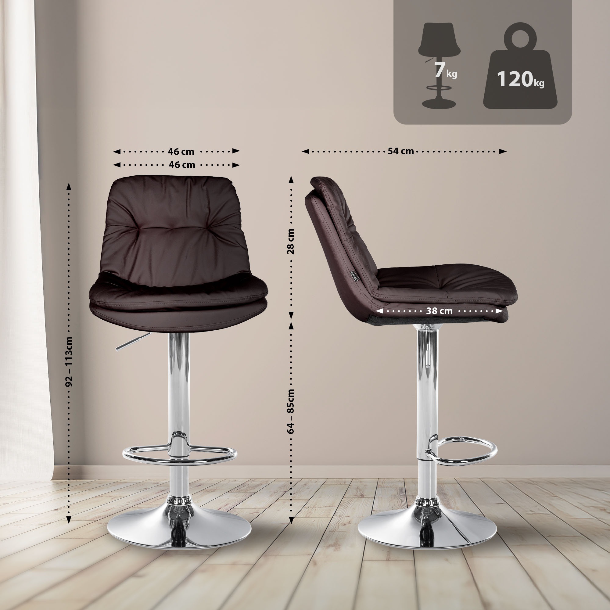 Barhocker Laurel Kunstleder chrom, braun