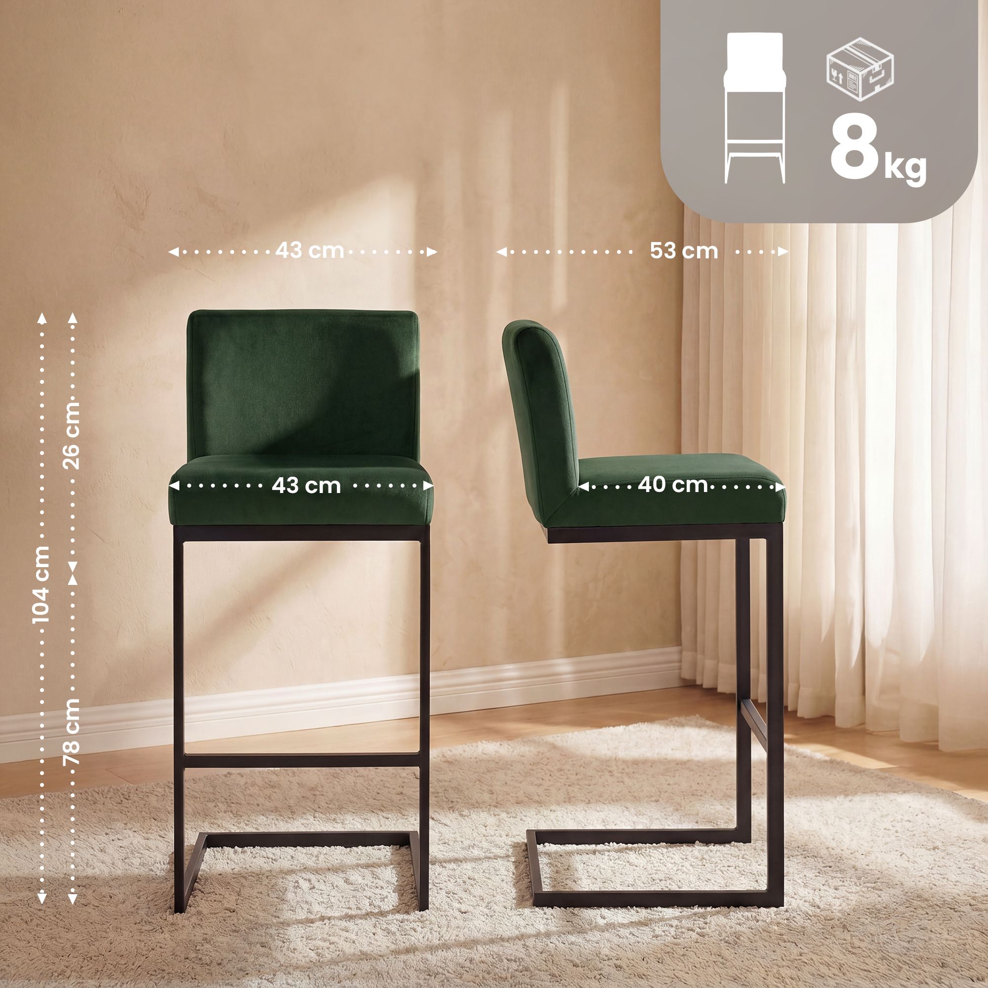 2er Set Barhocker Hopewell Samt B, grün
