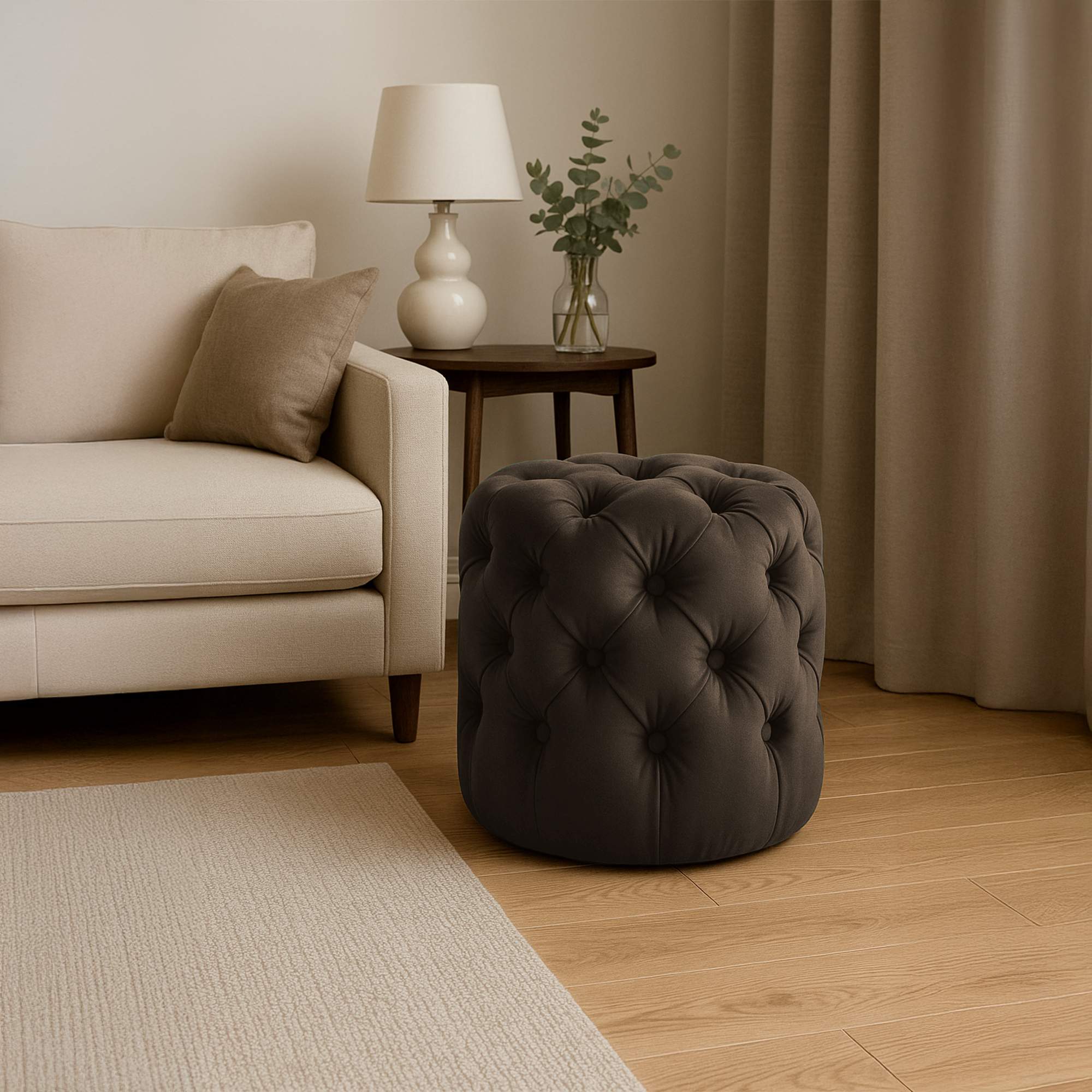 Sitzhocker Drancy Samt M, dunkelbraun