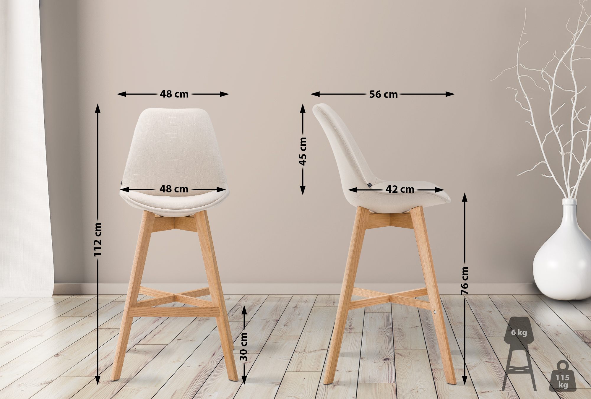 Barhocker Cannes Stoff Natura, creme