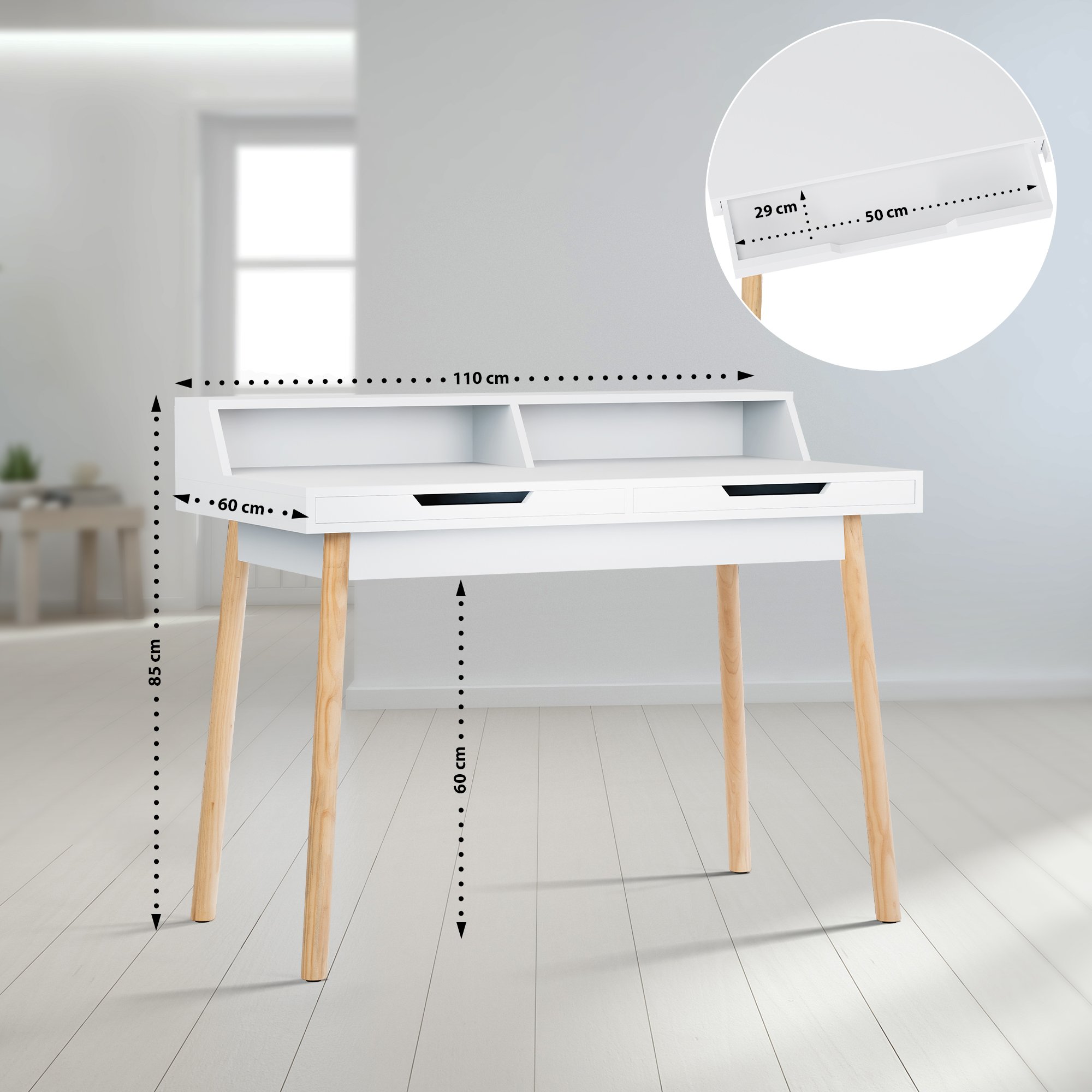 Schreibtisch Eaton 110 cm, weiß