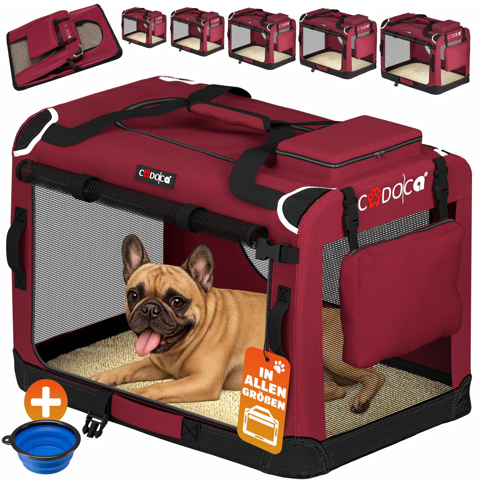 Hundebox faltbar M 60x42x44cm Dunkelrot