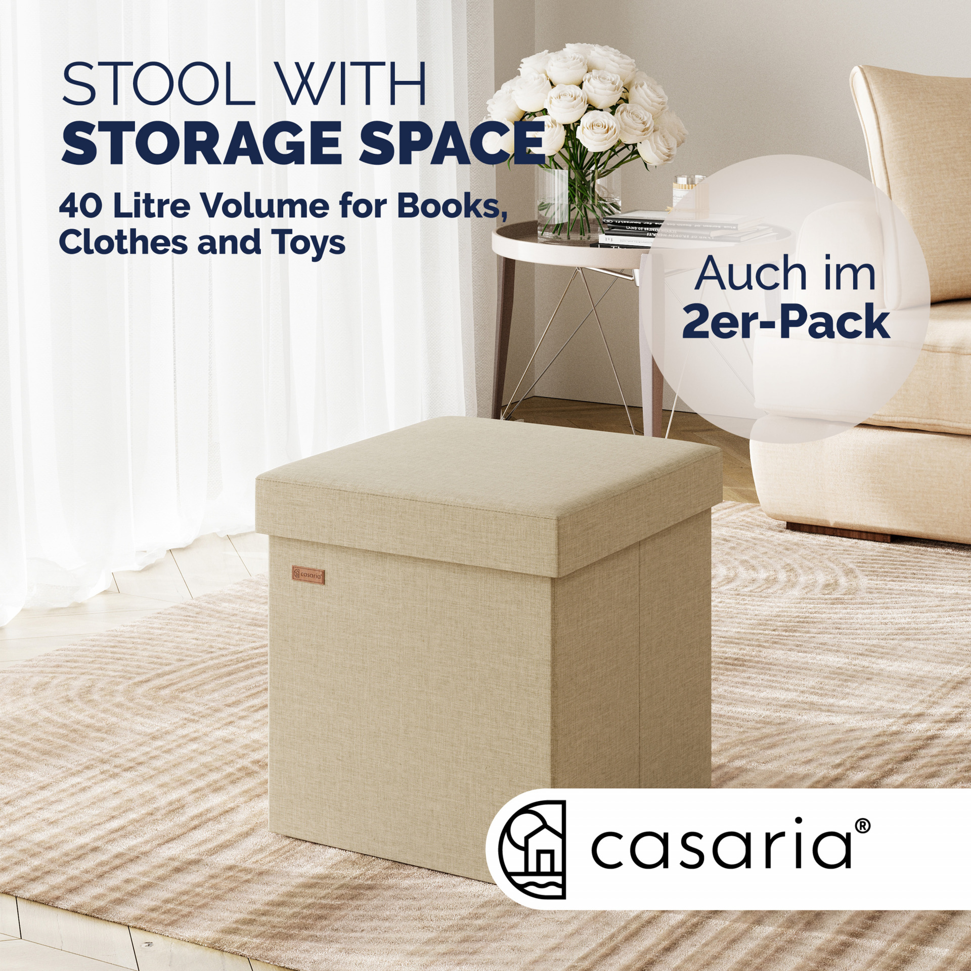 Sitzhocker Beige 38x38x38cm faltbar