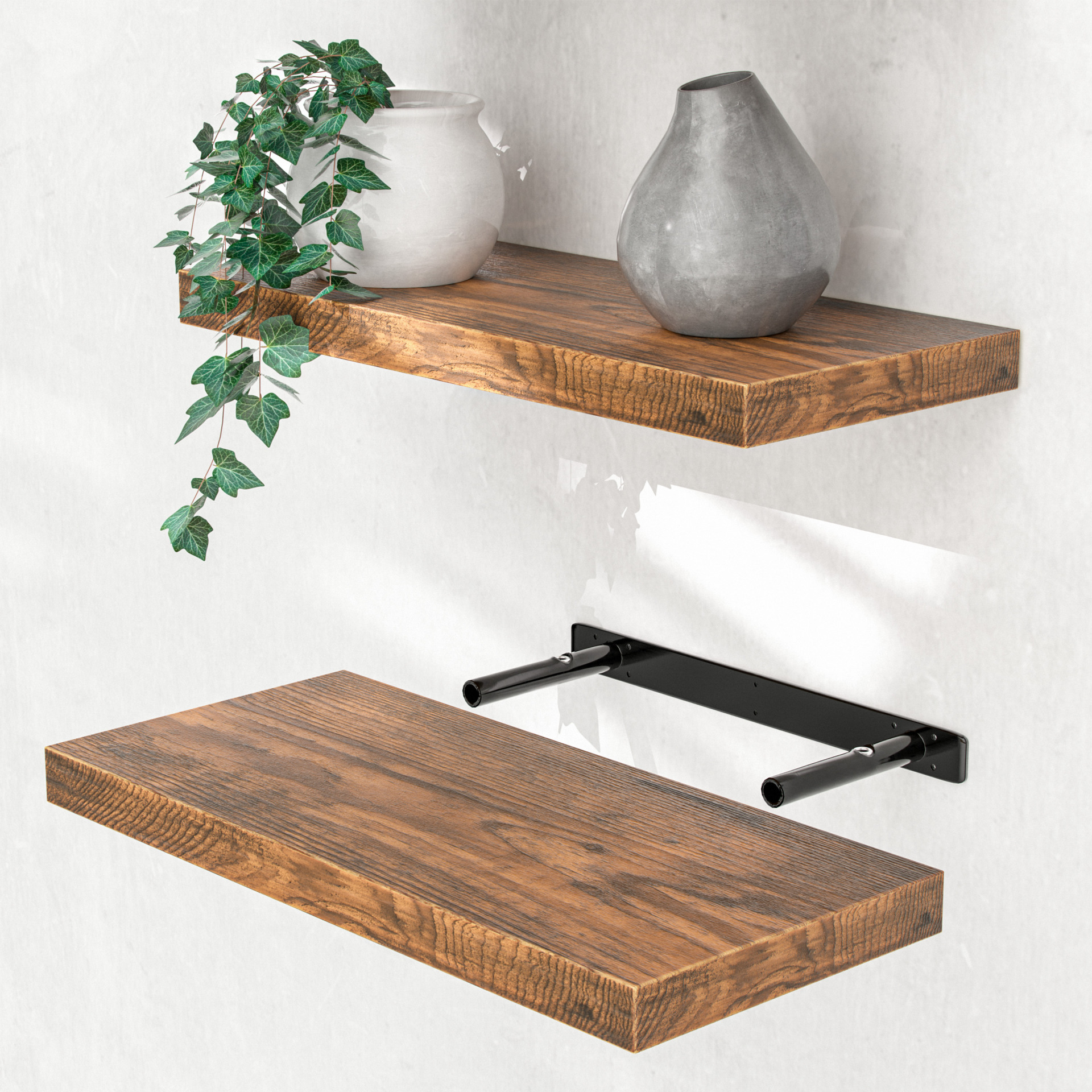 Wandregal Schweberegal 50cm Eiche dunkel + Halterung