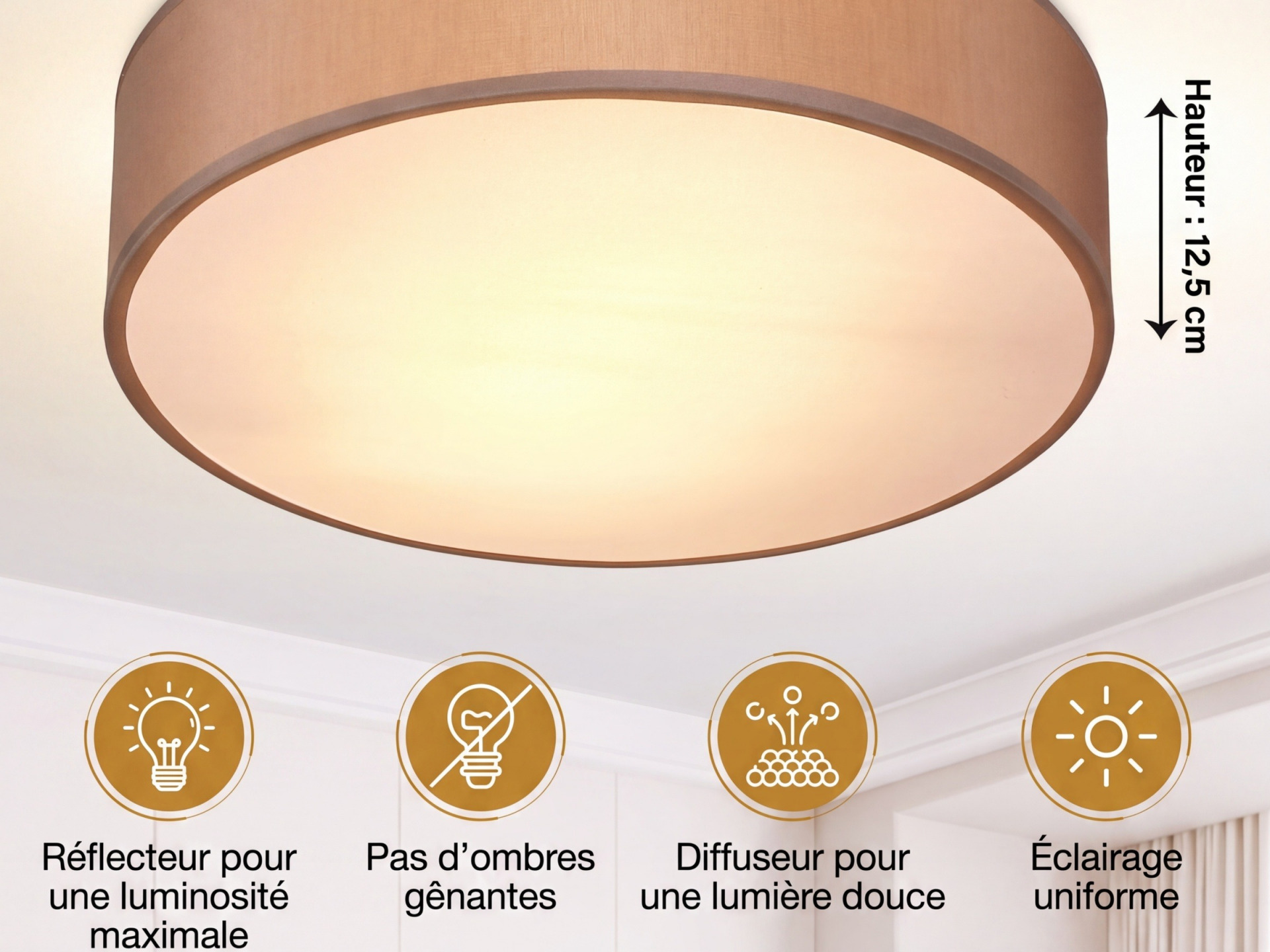 Deckenlampe Taupe Stoff Ø38cm