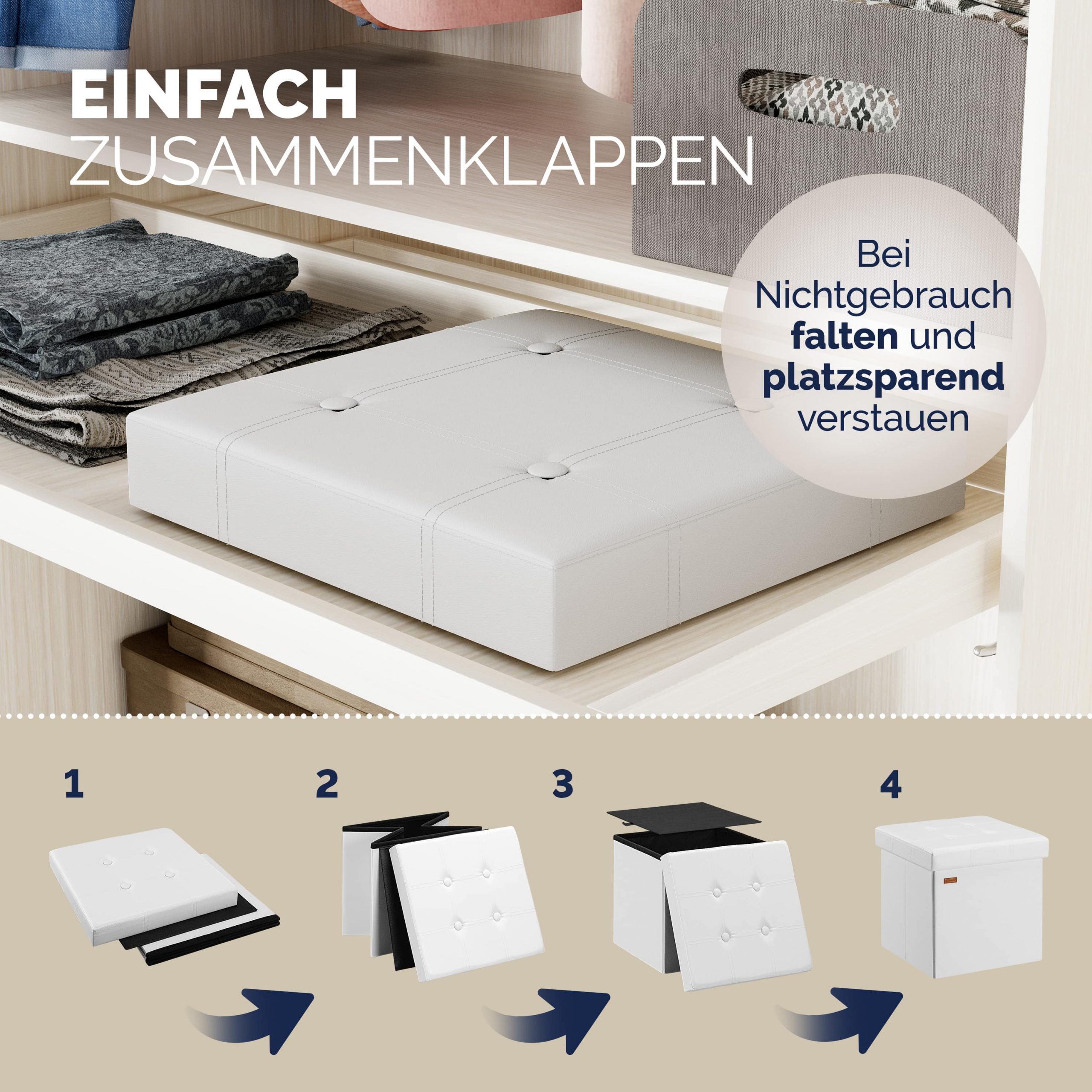 Sitzhocker Weiß Kunstleder 38x38x38cm faltbar