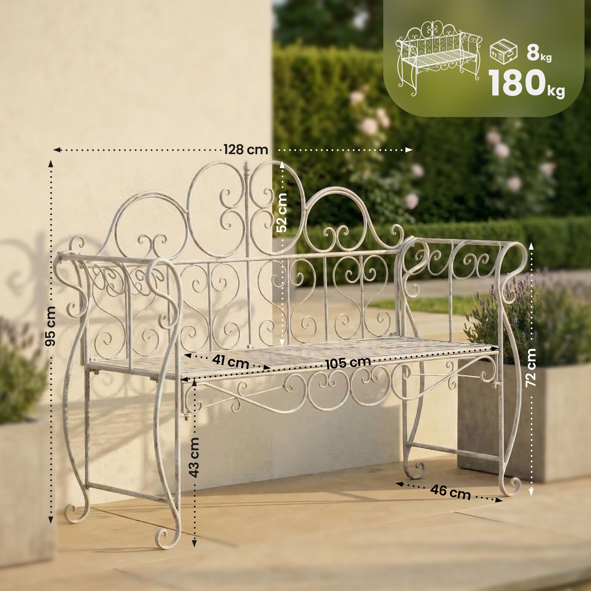 Gartenbank Minna, antik weiß