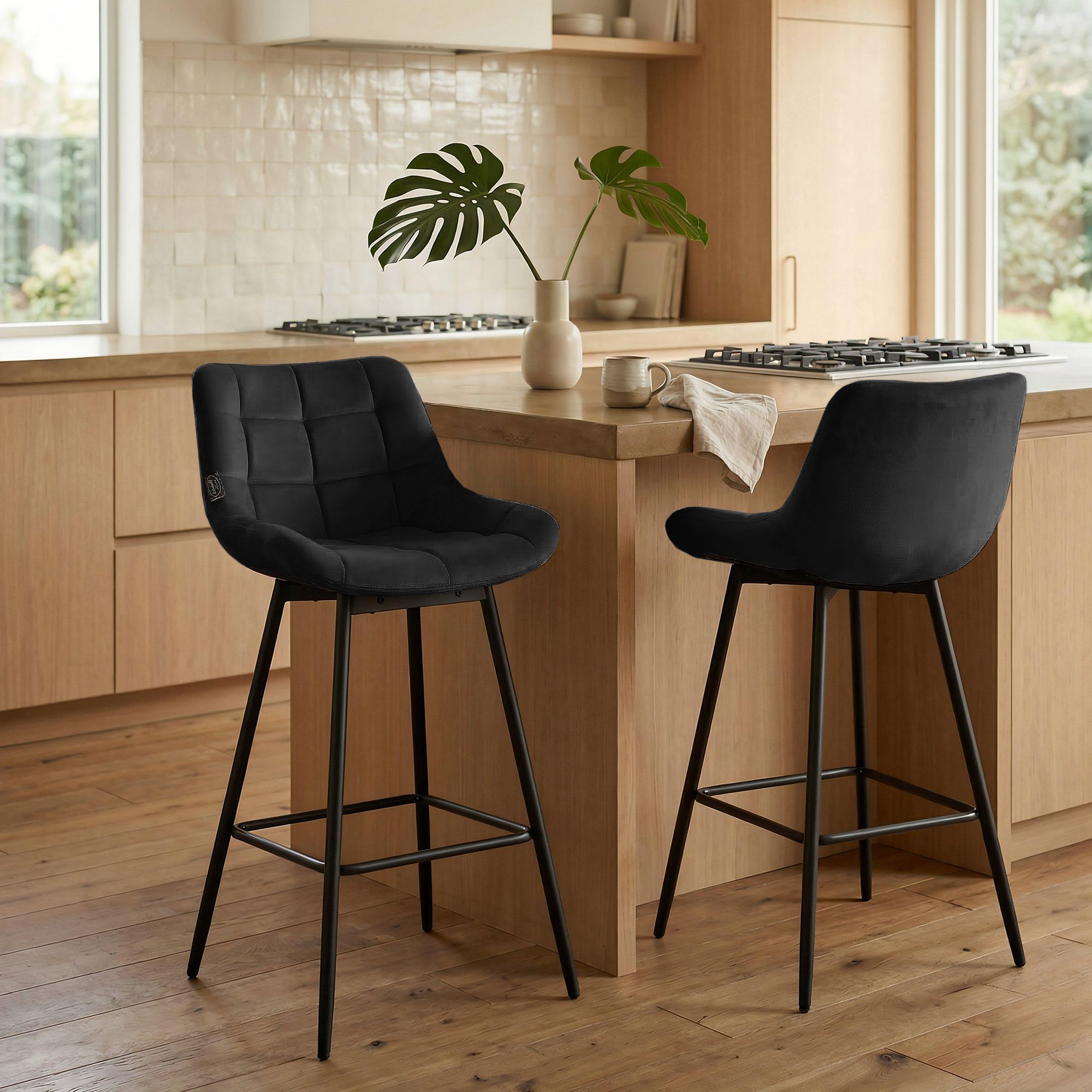 Barhocker Weston Schwenkbar Samt, schwarz