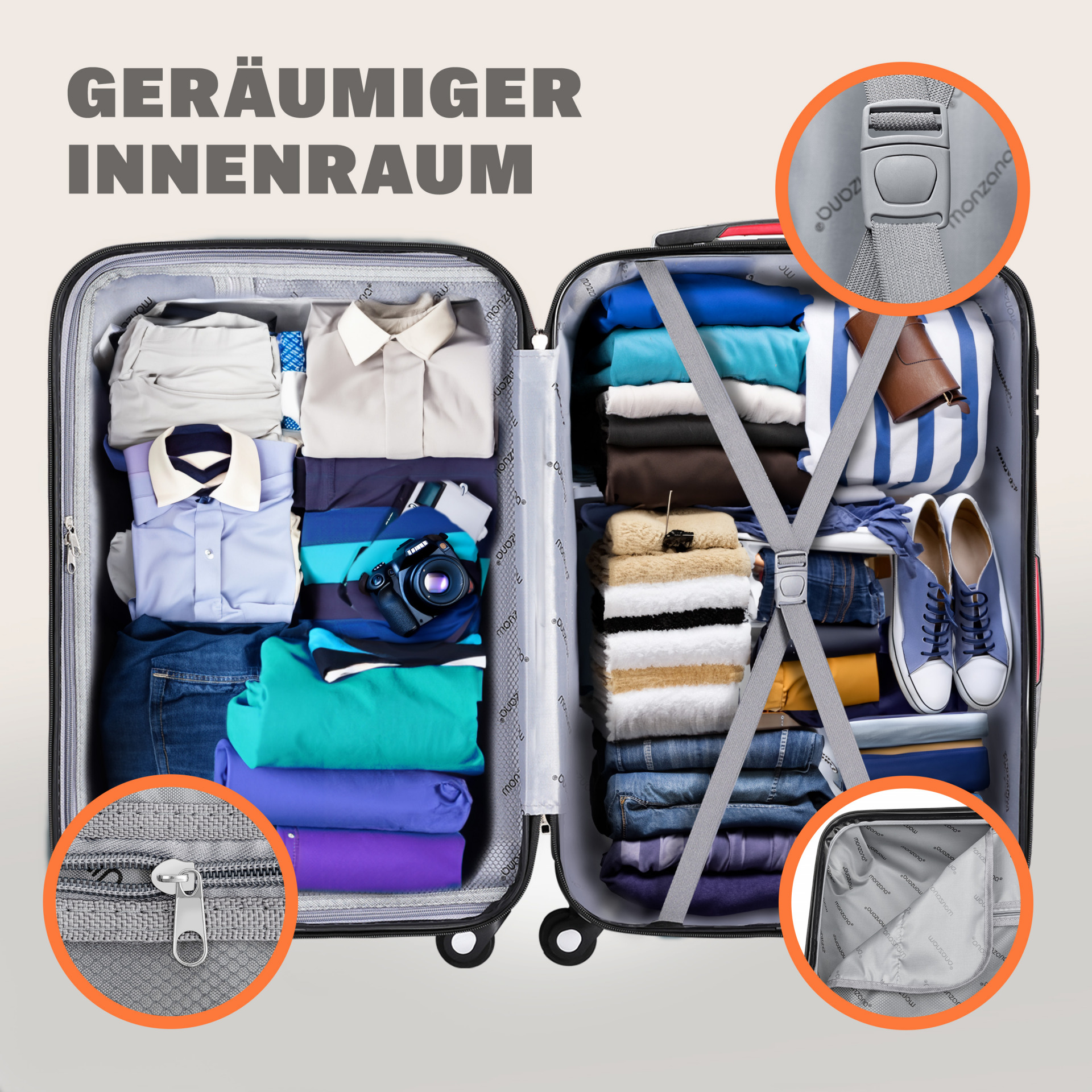 Hartschalenkoffer L Rollen 360º Reisekoffer 62L Schwarz ABS